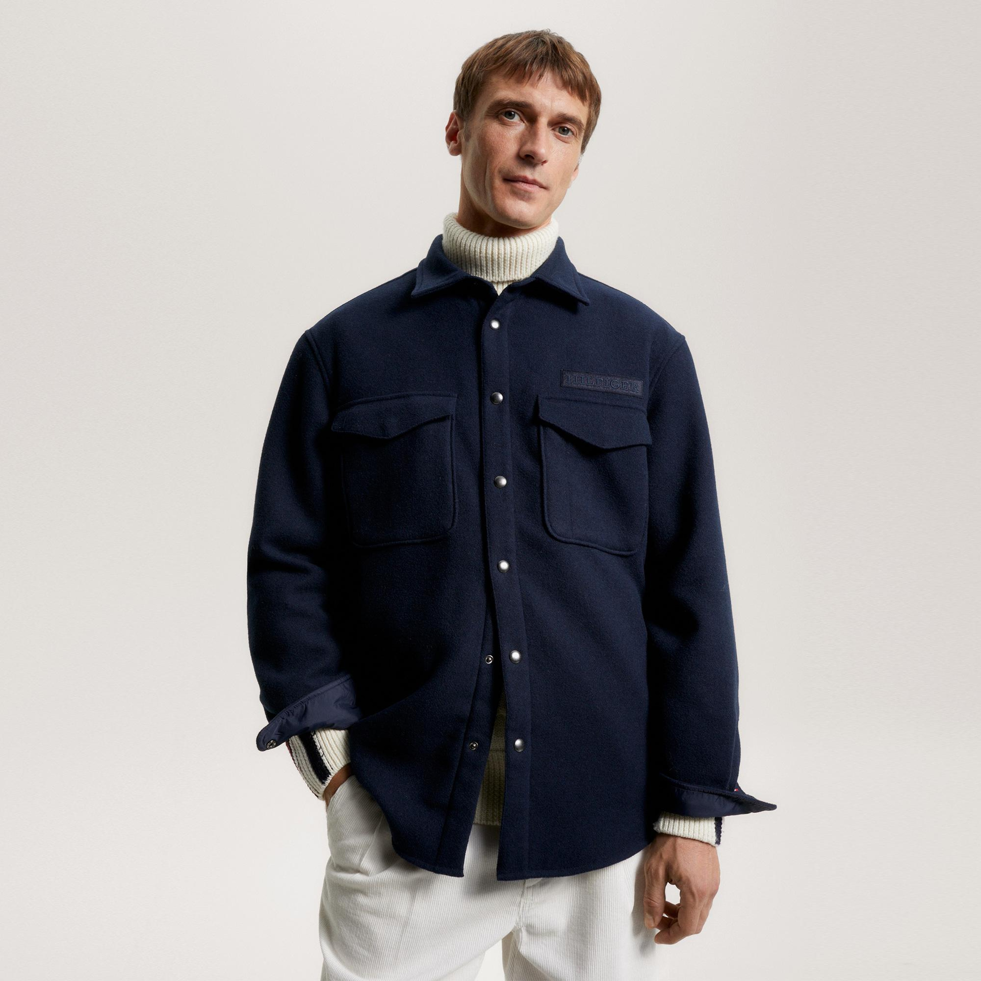 Tommy Hilfiger Brushed Solid Overshirt Erkek Mavi Gömlek
