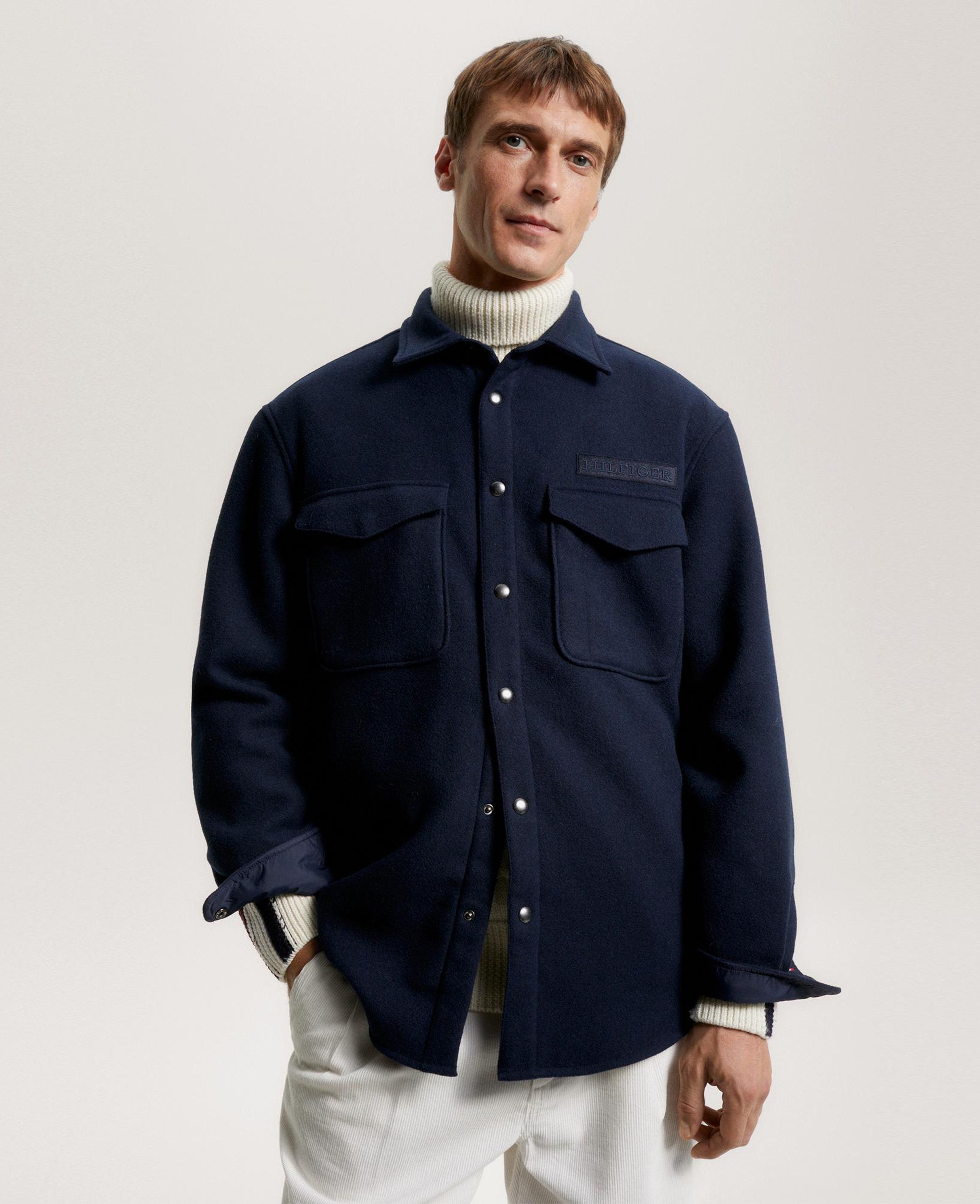 Tommy Hilfiger Brushed Solid Overshirt Erkek Mavi Gömlek