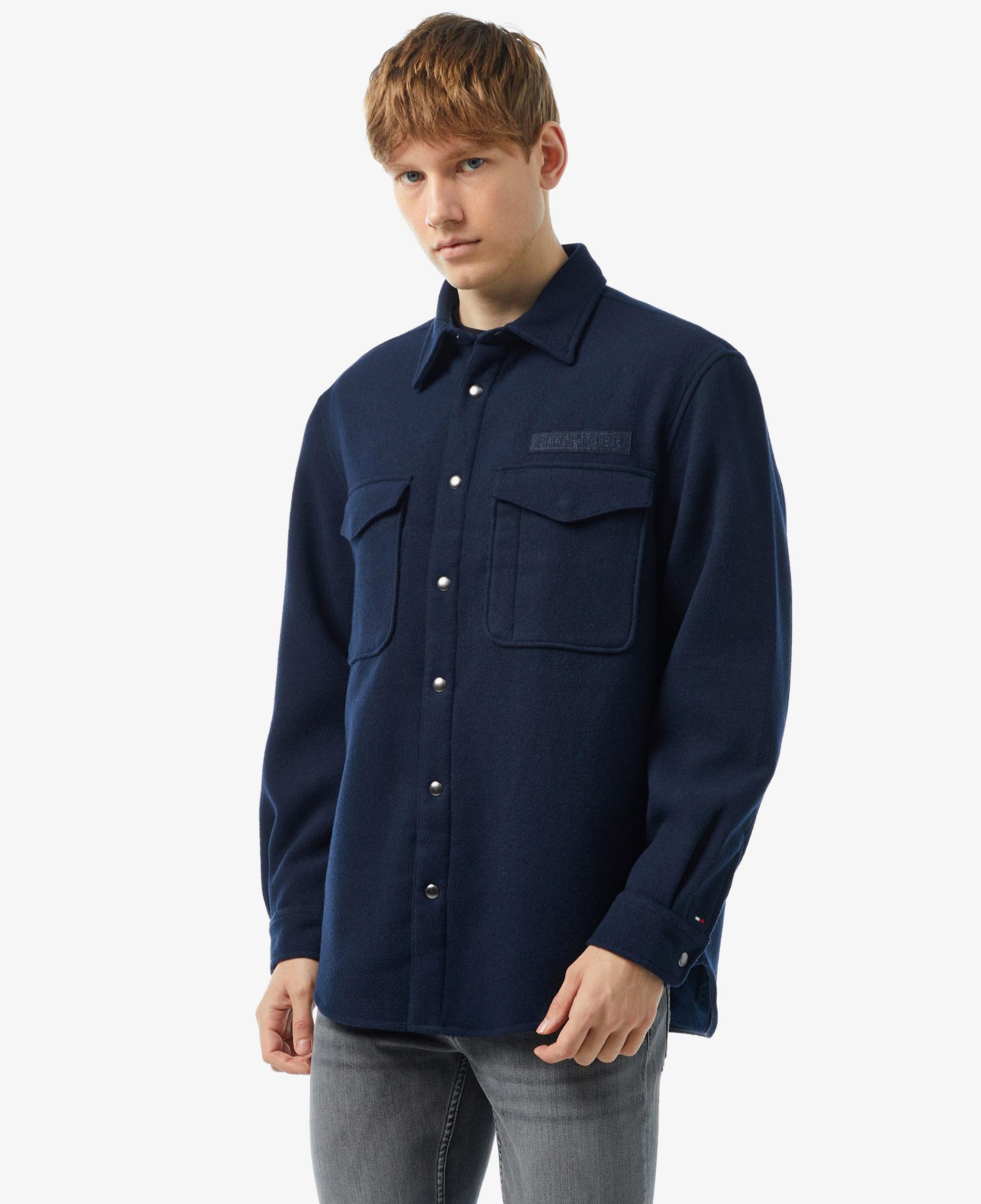 Tommy Hilfiger Brushed Solid Overshirt Erkek Mavi Gömlek