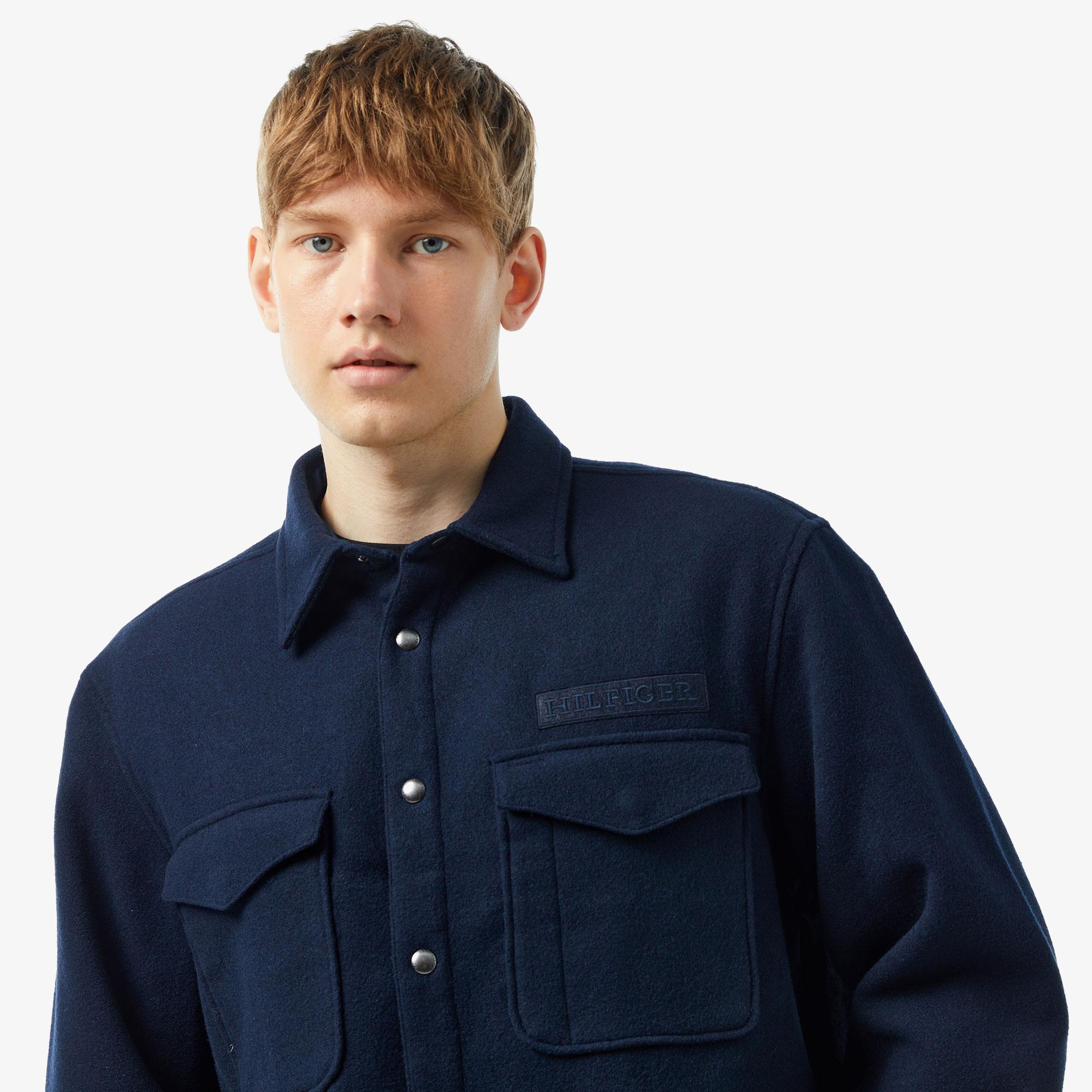 Tommy Hilfiger Brushed Solid Overshirt Erkek Mavi Gömlek