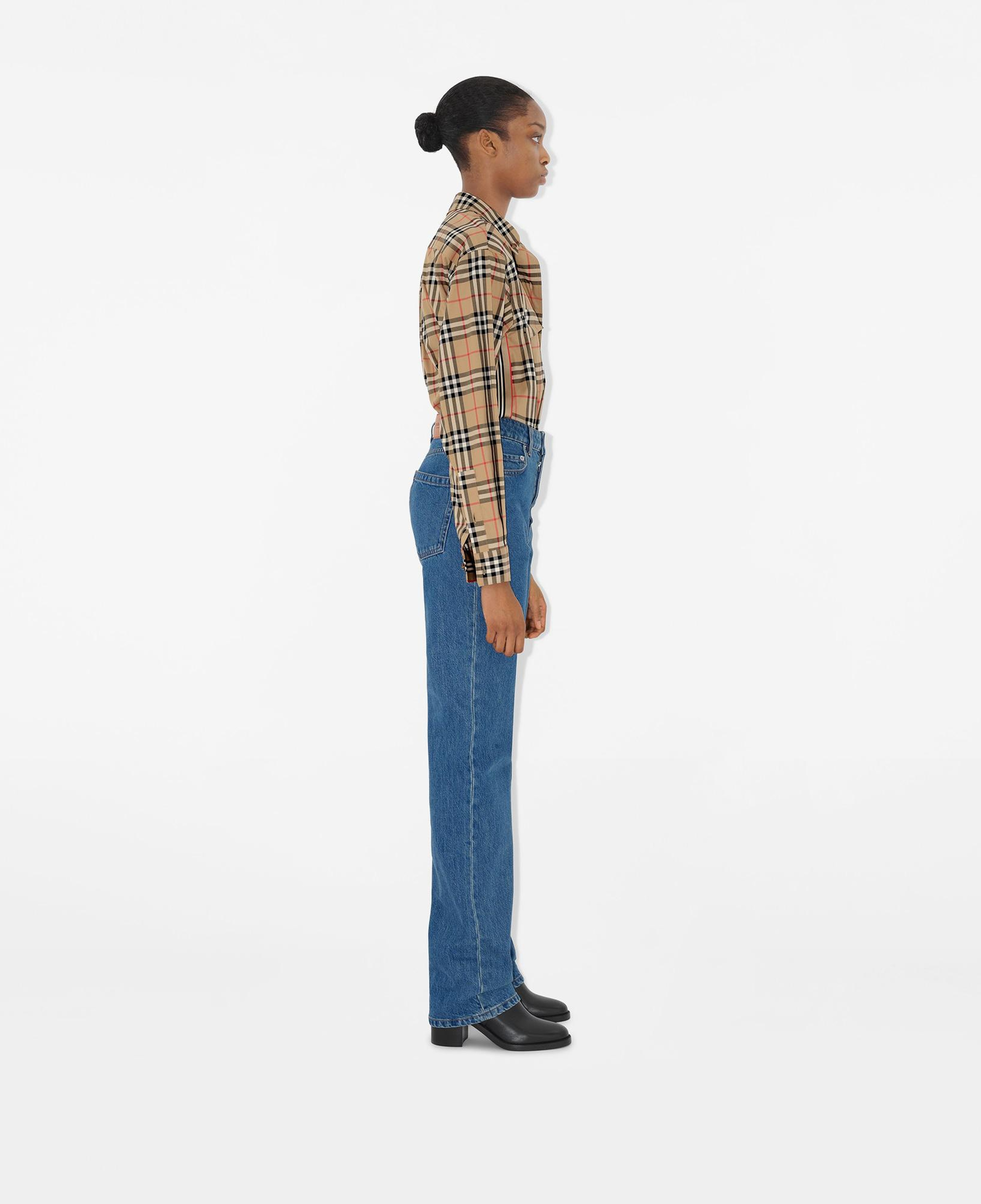 Burberry Check Stretch Pamuklu Kadın Bej Gömlek