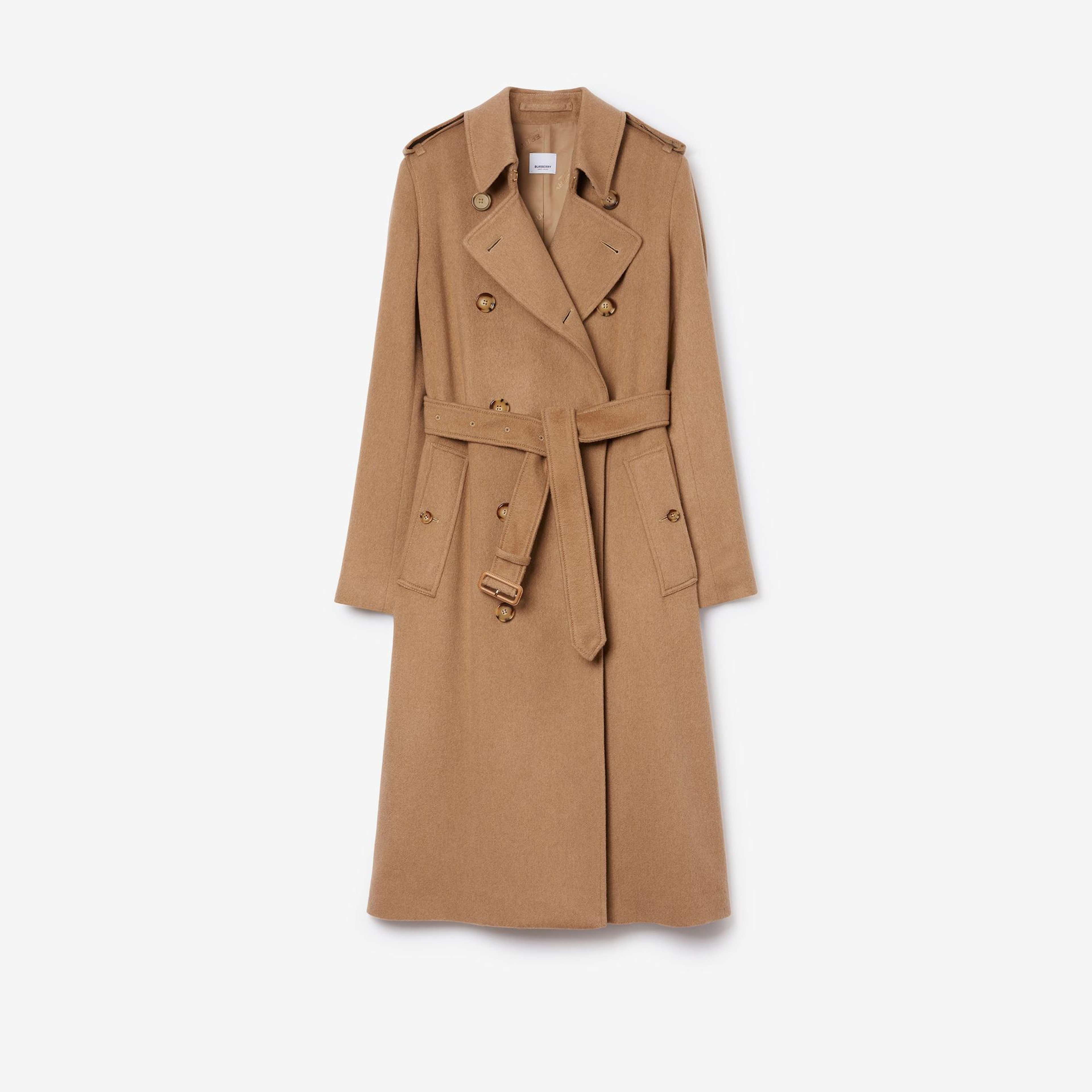 Burberry Long Kaşmir Karışımlı Kensington Trench Kadın Bej Trençkot