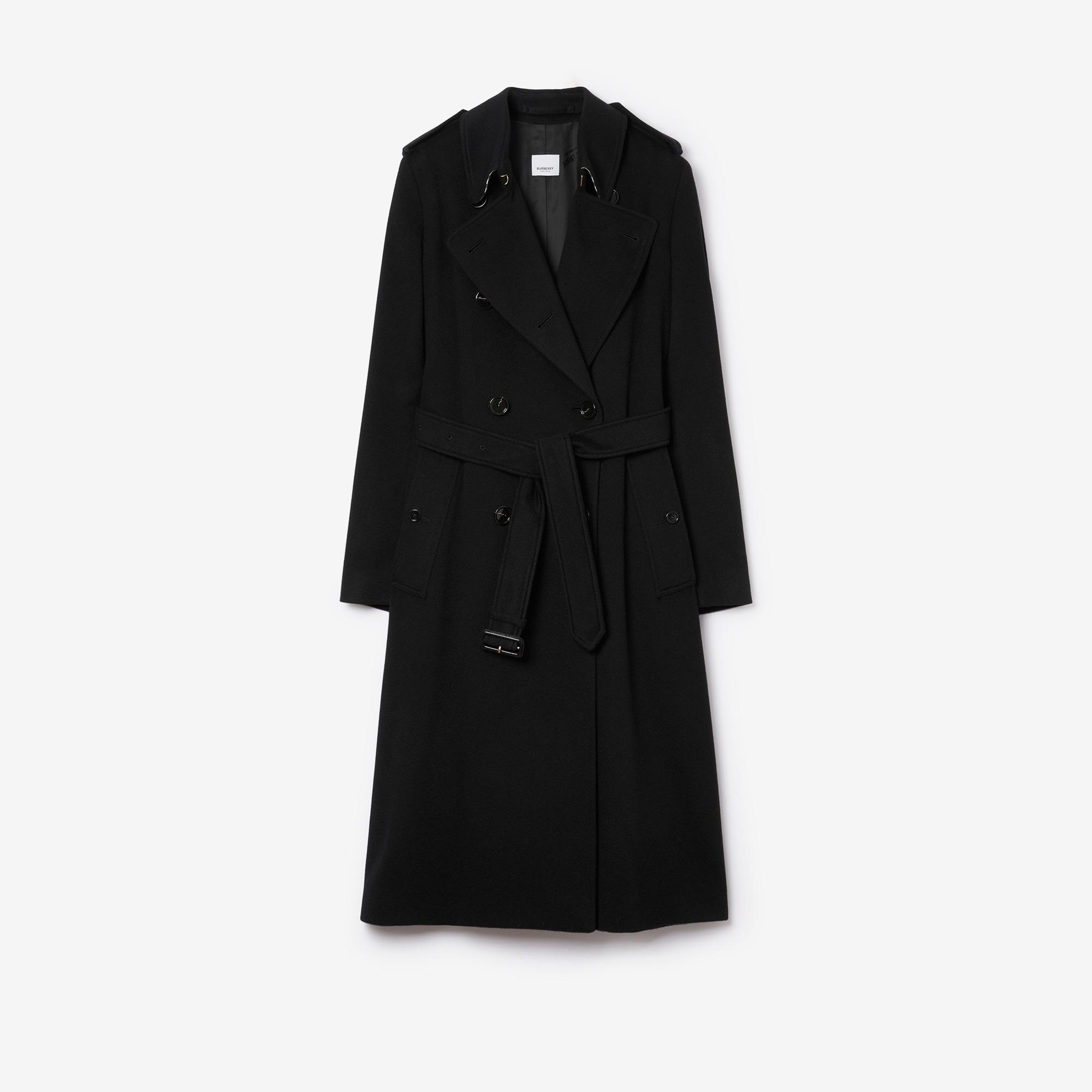 Burberry Long Kaşmir Karışımlı Kensington Trench Kadın Siyah Trençkot