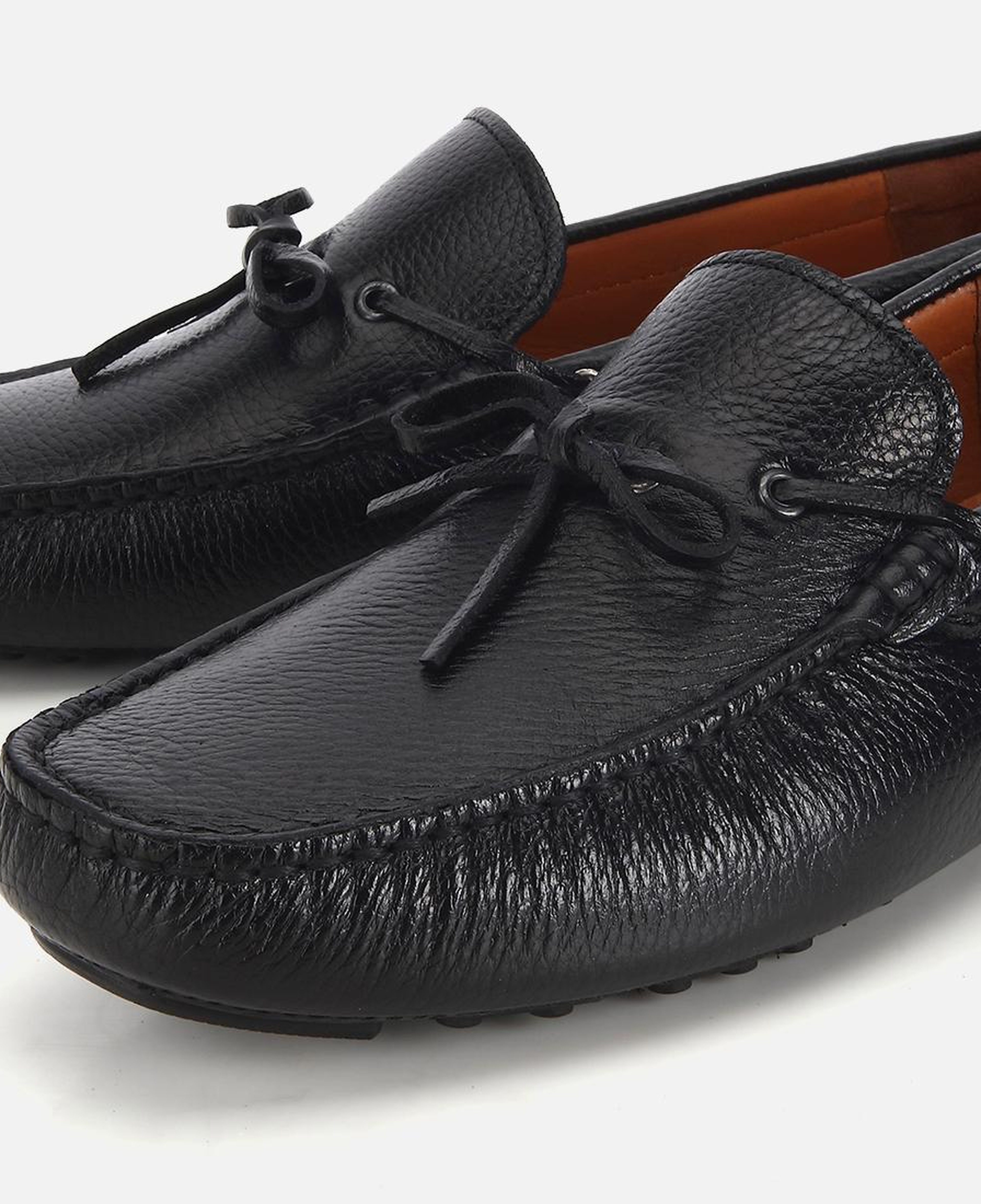 Erkek Deri Siyah Fiyonk Detaylı Günlük Loafer