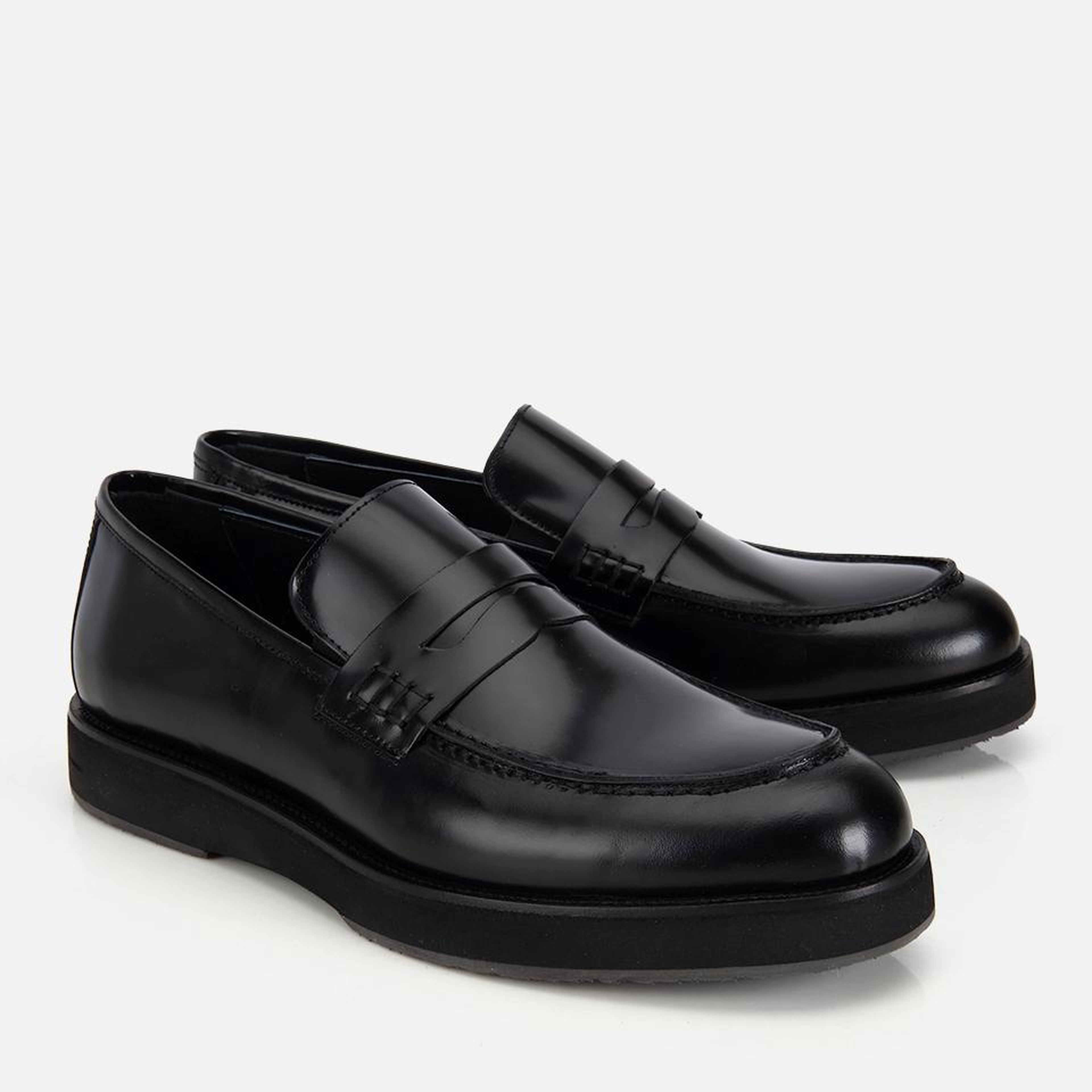 Erkek Açma Deri Siyah Kalın Tabanlı Klasik Loafer