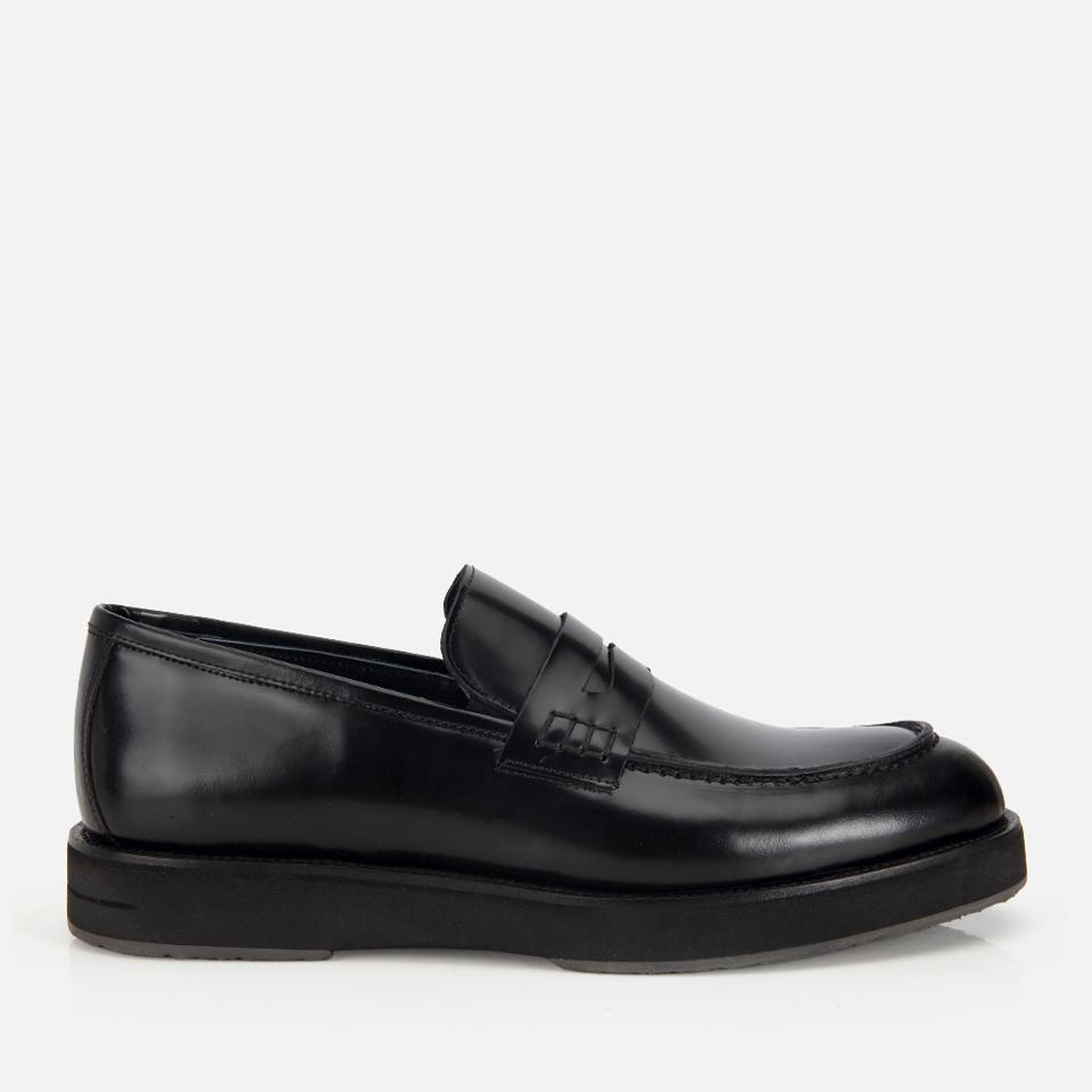 Erkek Açma Deri Siyah Kalın Tabanlı Klasik Loafer