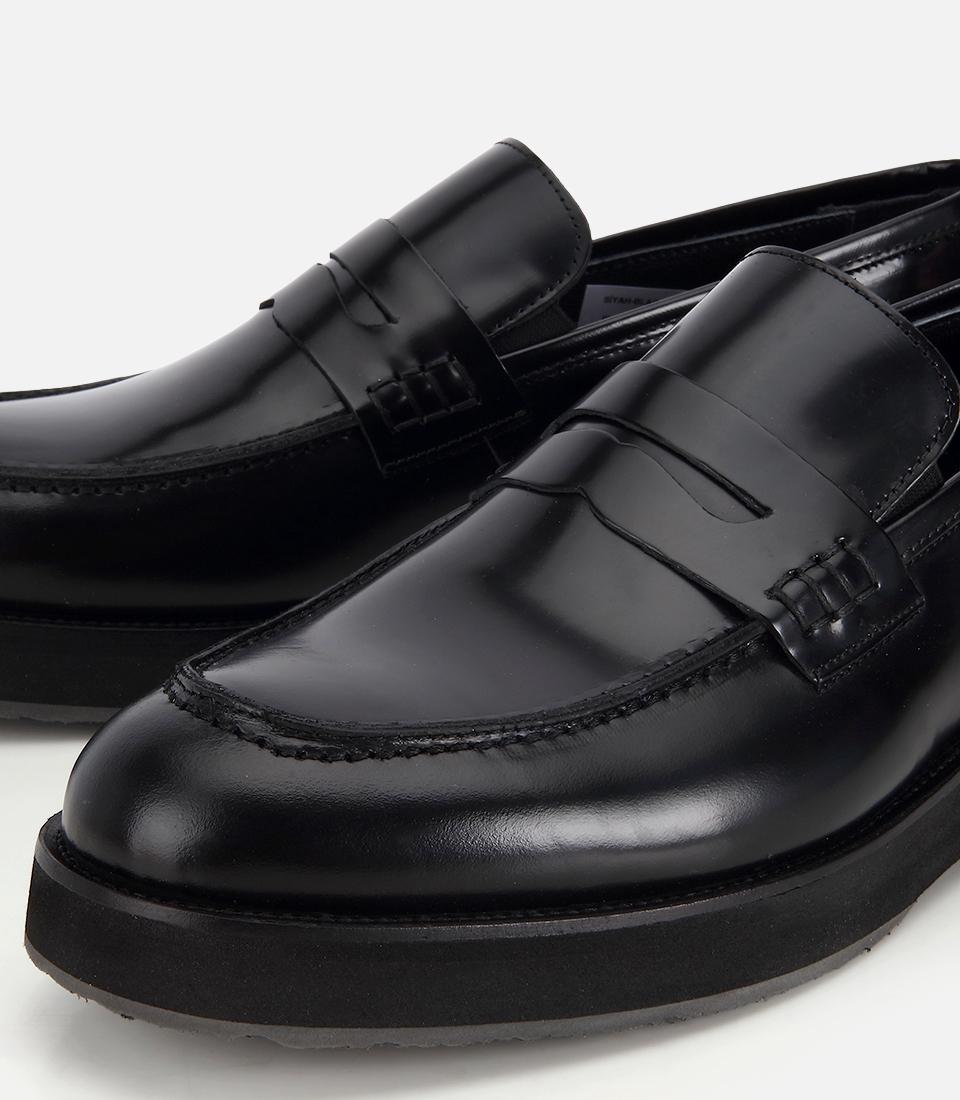 Erkek Açma Deri Siyah Kalın Tabanlı Klasik Loafer