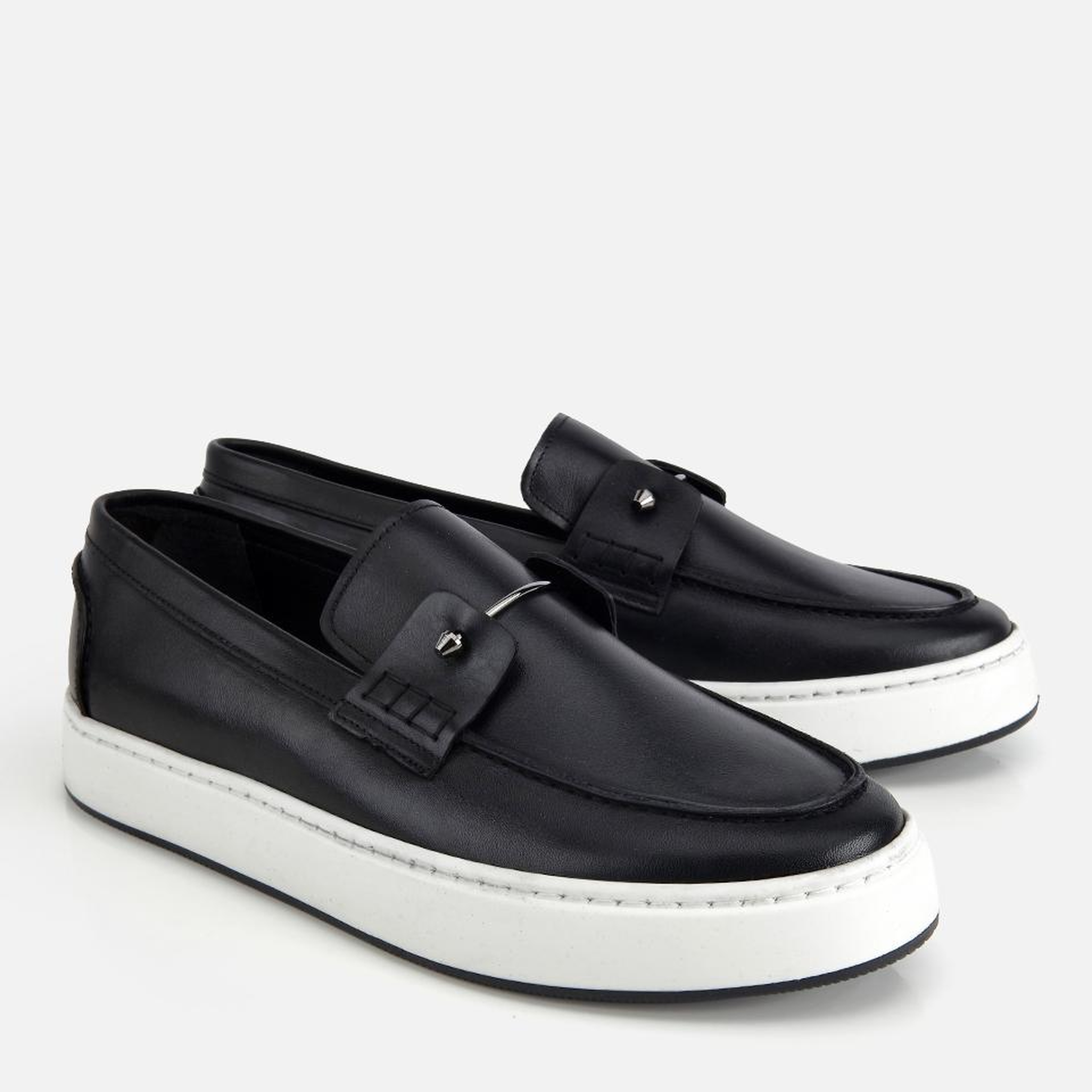 Erkek Deri Siyah Metal Detaylı Günlük Loafer