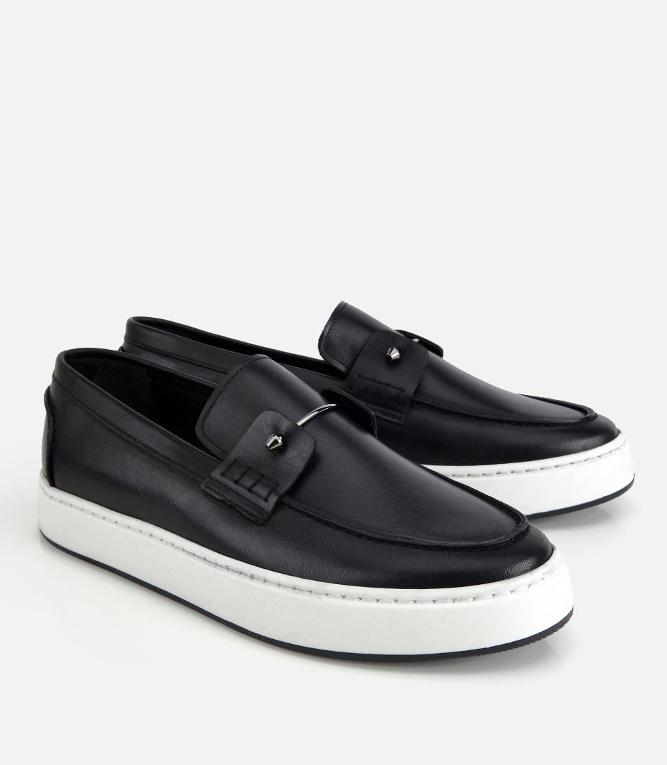 Erkek Deri Siyah Metal Detaylı Günlük Loafer