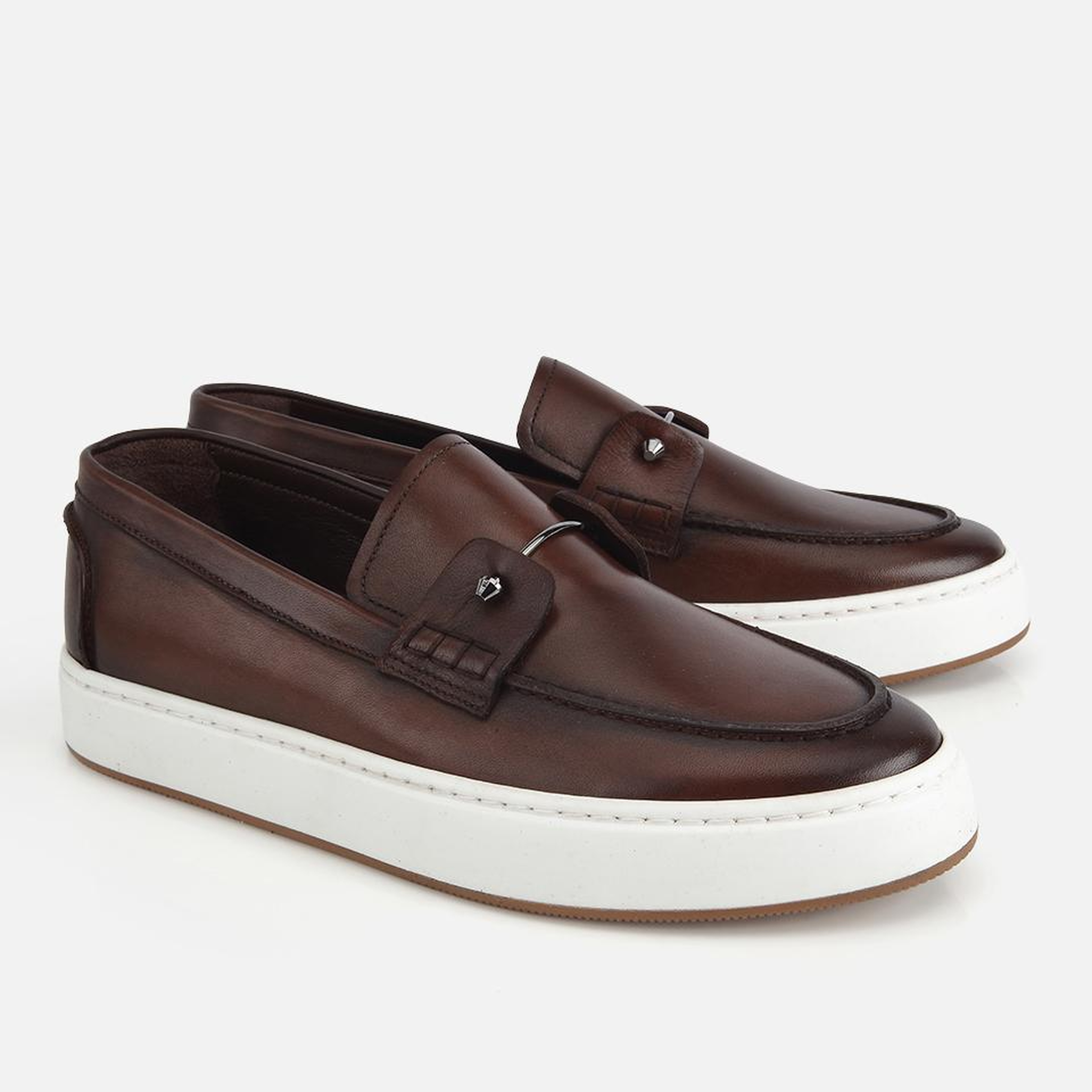Erkek Deri Kahverengi Metal Detaylı Günlük Loafer
