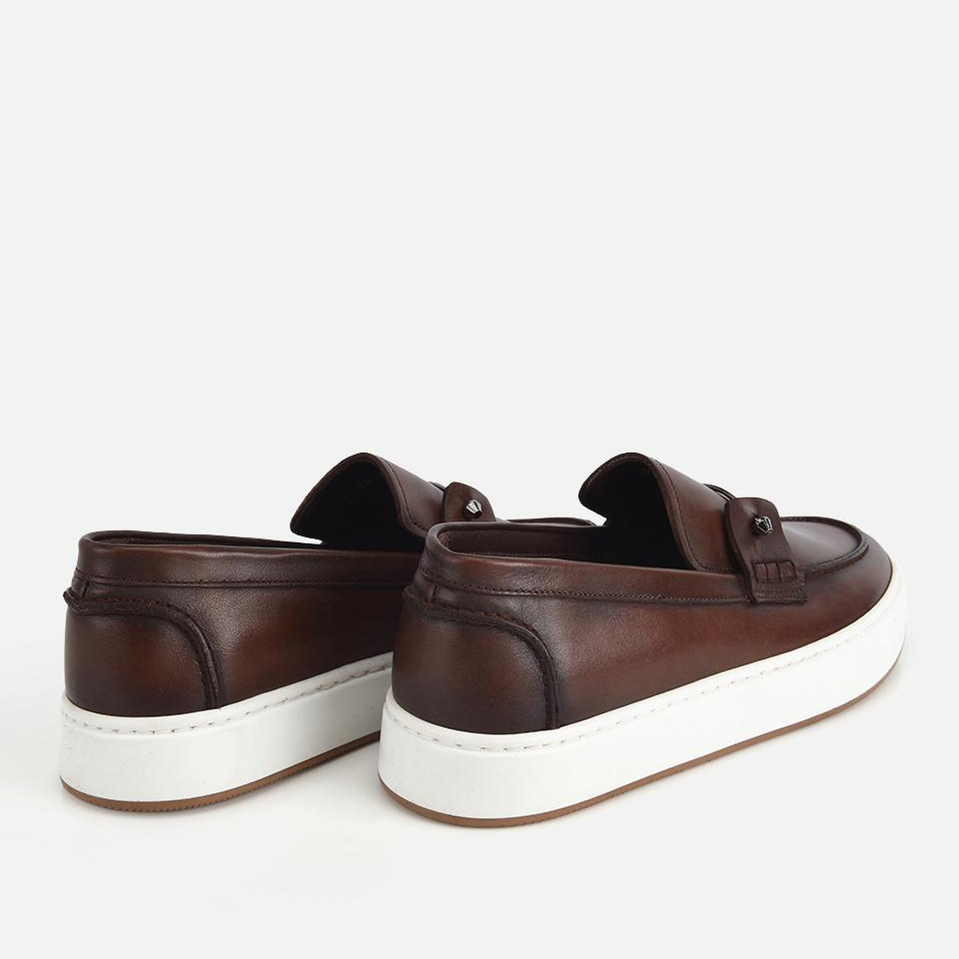 Erkek Deri Kahverengi Metal Detaylı Günlük Loafer