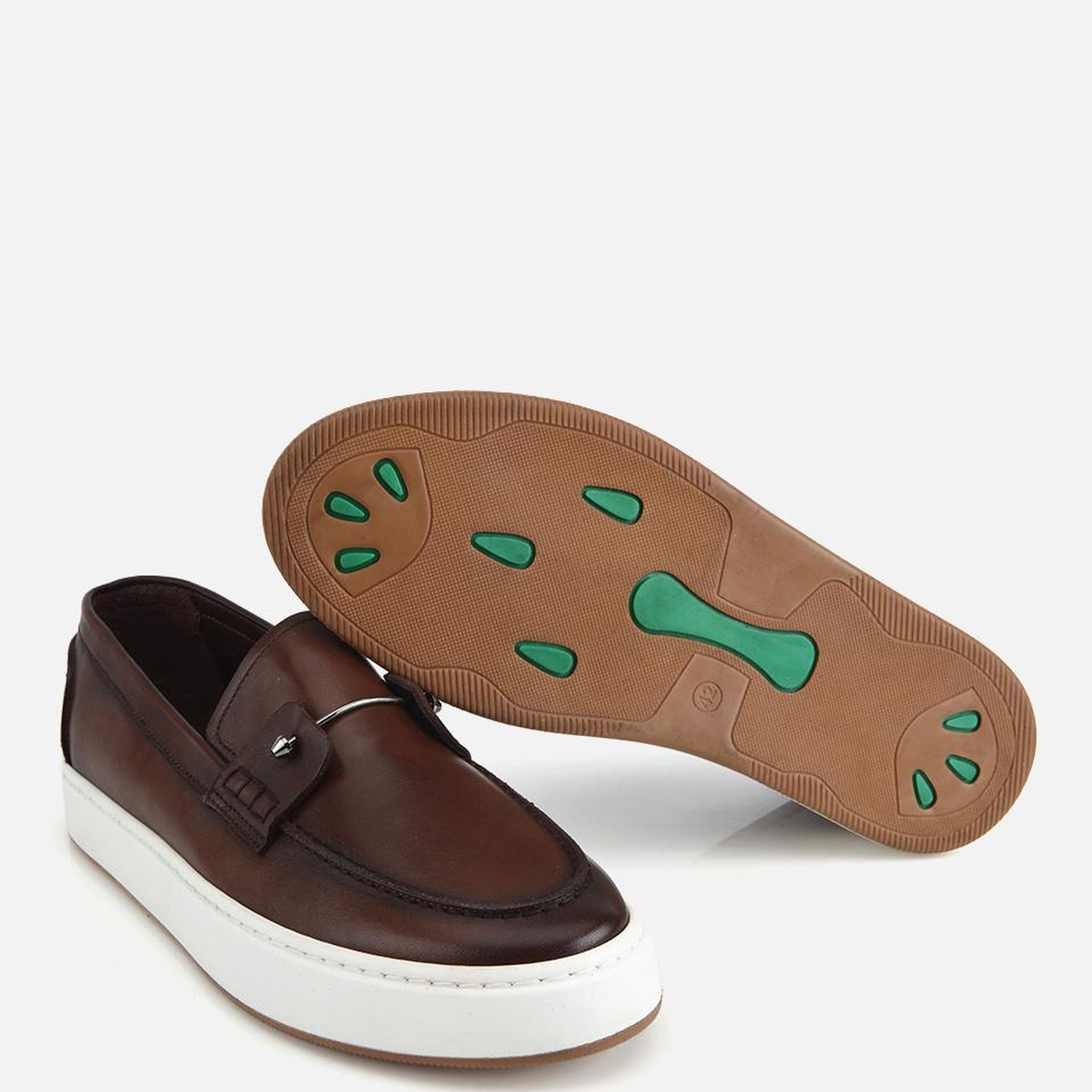 Erkek Deri Kahverengi Metal Detaylı Günlük Loafer