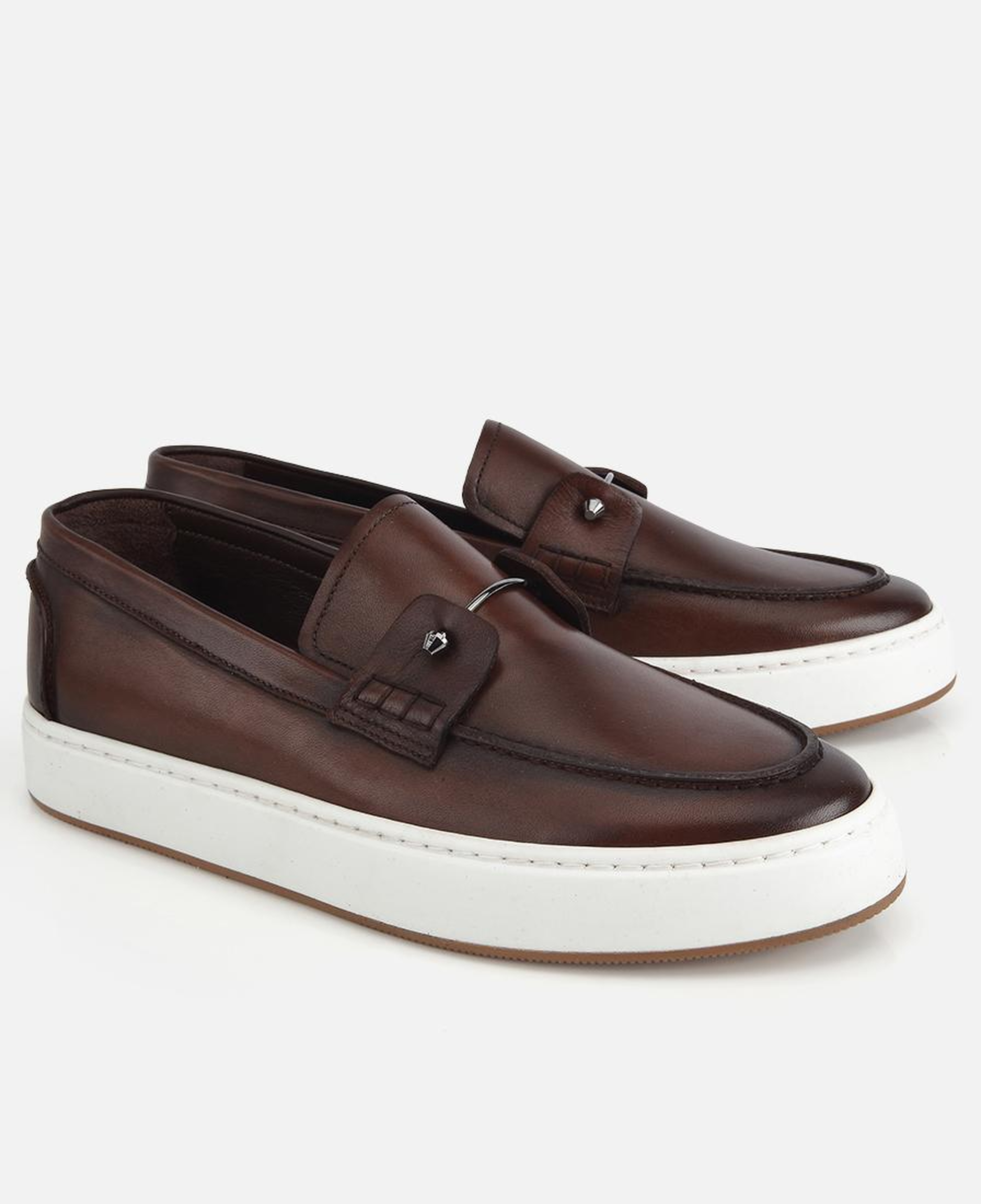 Erkek Deri Kahverengi Metal Detaylı Günlük Loafer