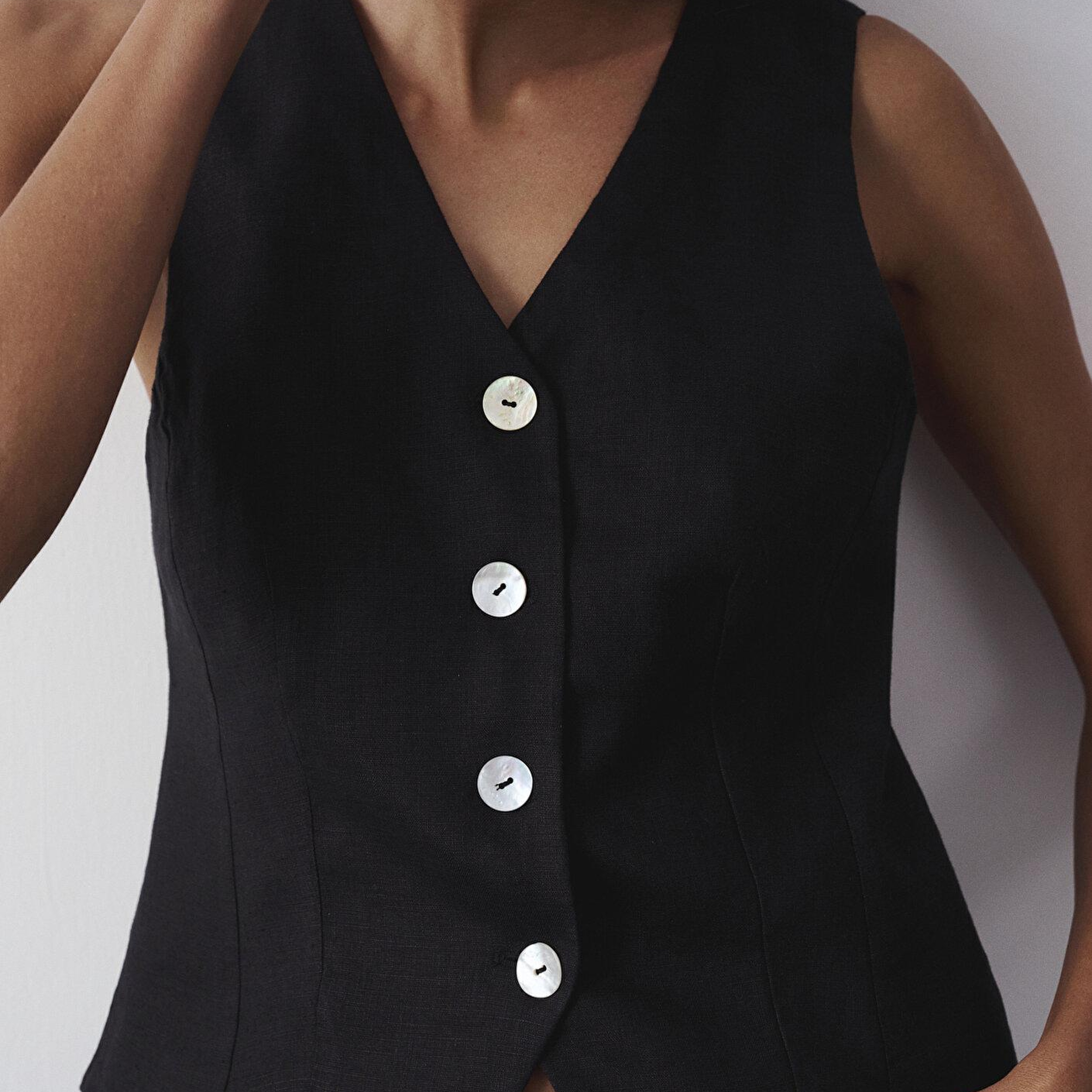 Mavi Siyah Keten Yelek Slim Fit / Dar Kesim 1110843-900