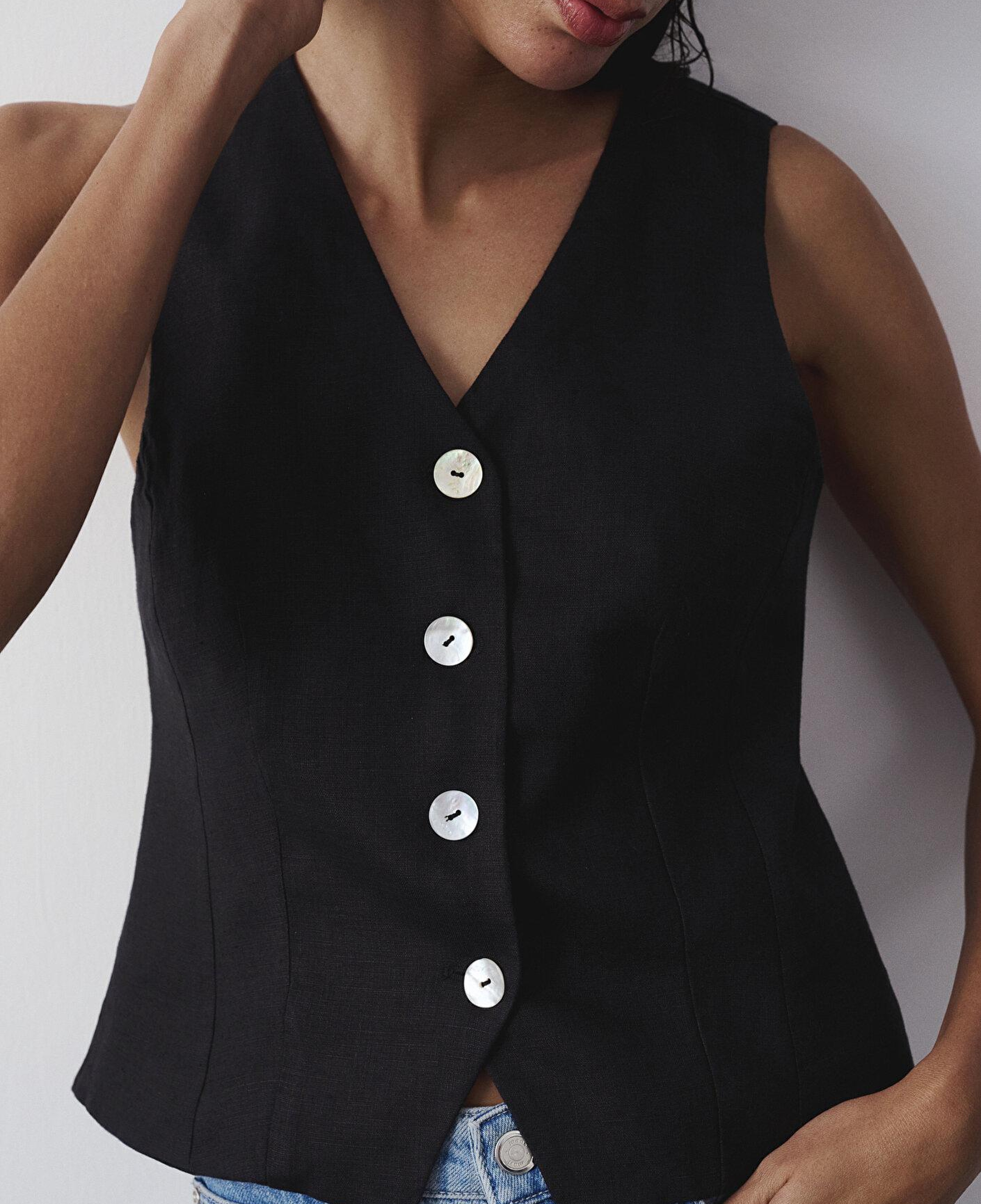 Mavi Siyah Keten Yelek Slim Fit / Dar Kesim 1110843-900