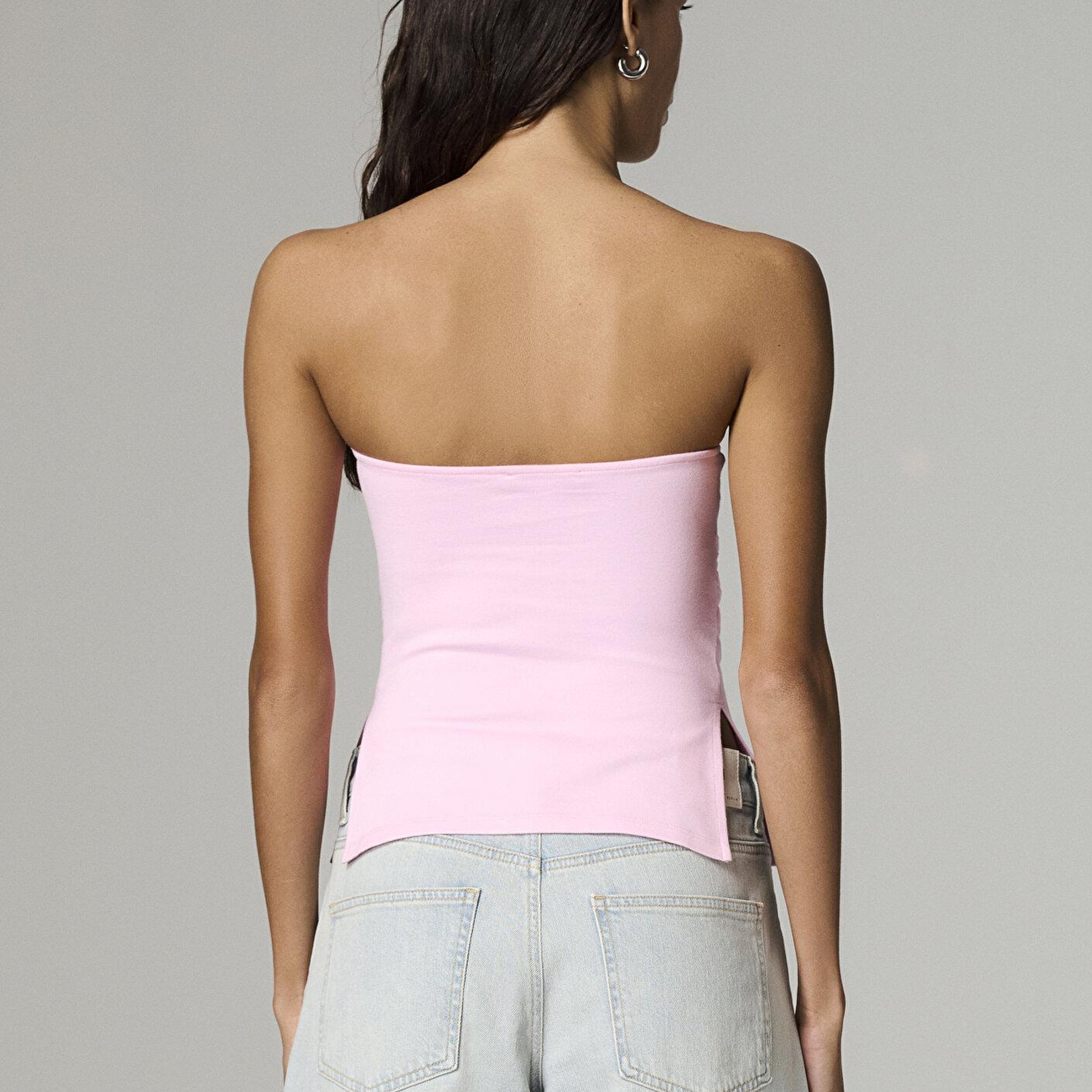 Mavi Pembe Straplez Tişört Fitted / Vücuda Oturan Kesim 1614386-86959
