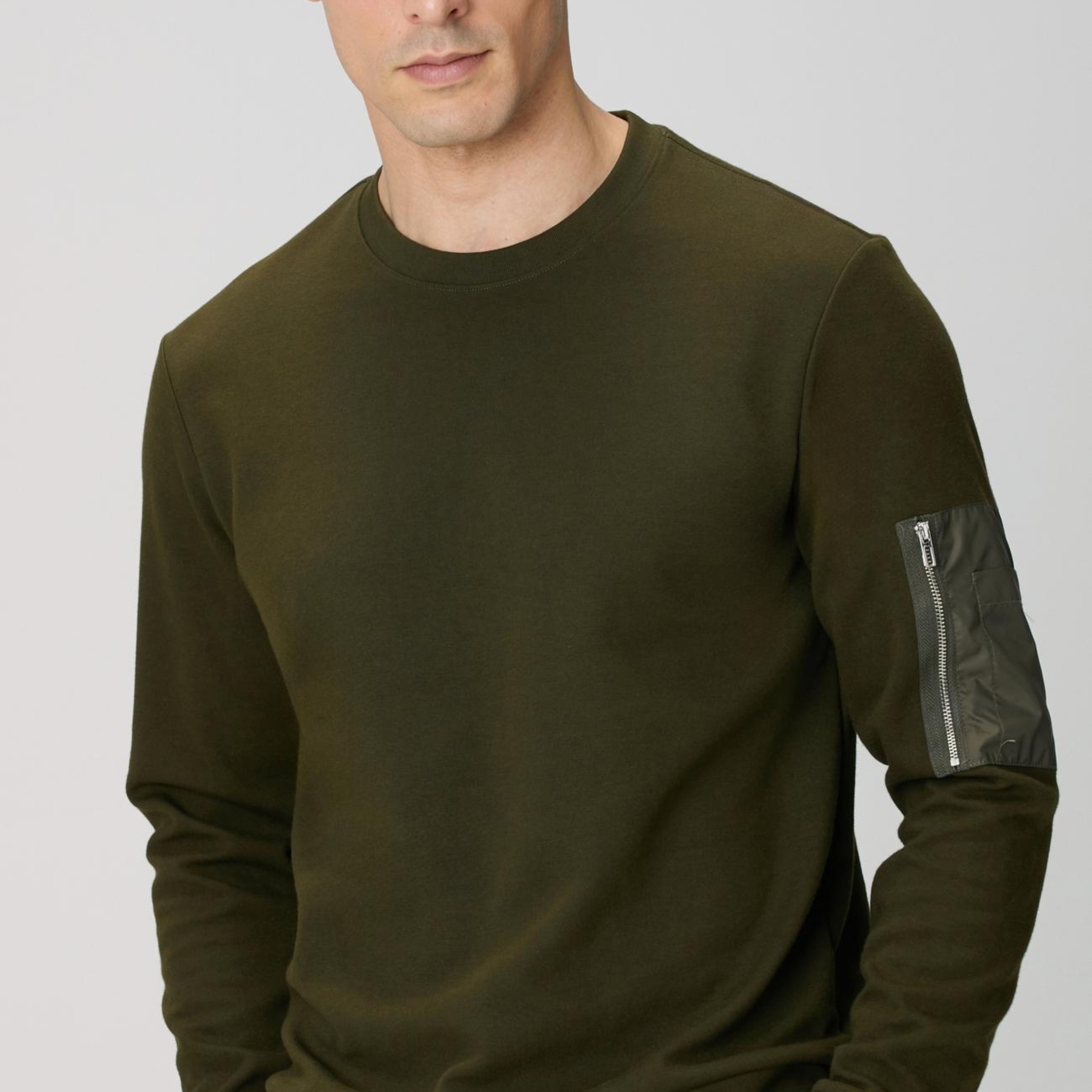 Network Erkek Haki Fermuar Detaylı Sweatshirt