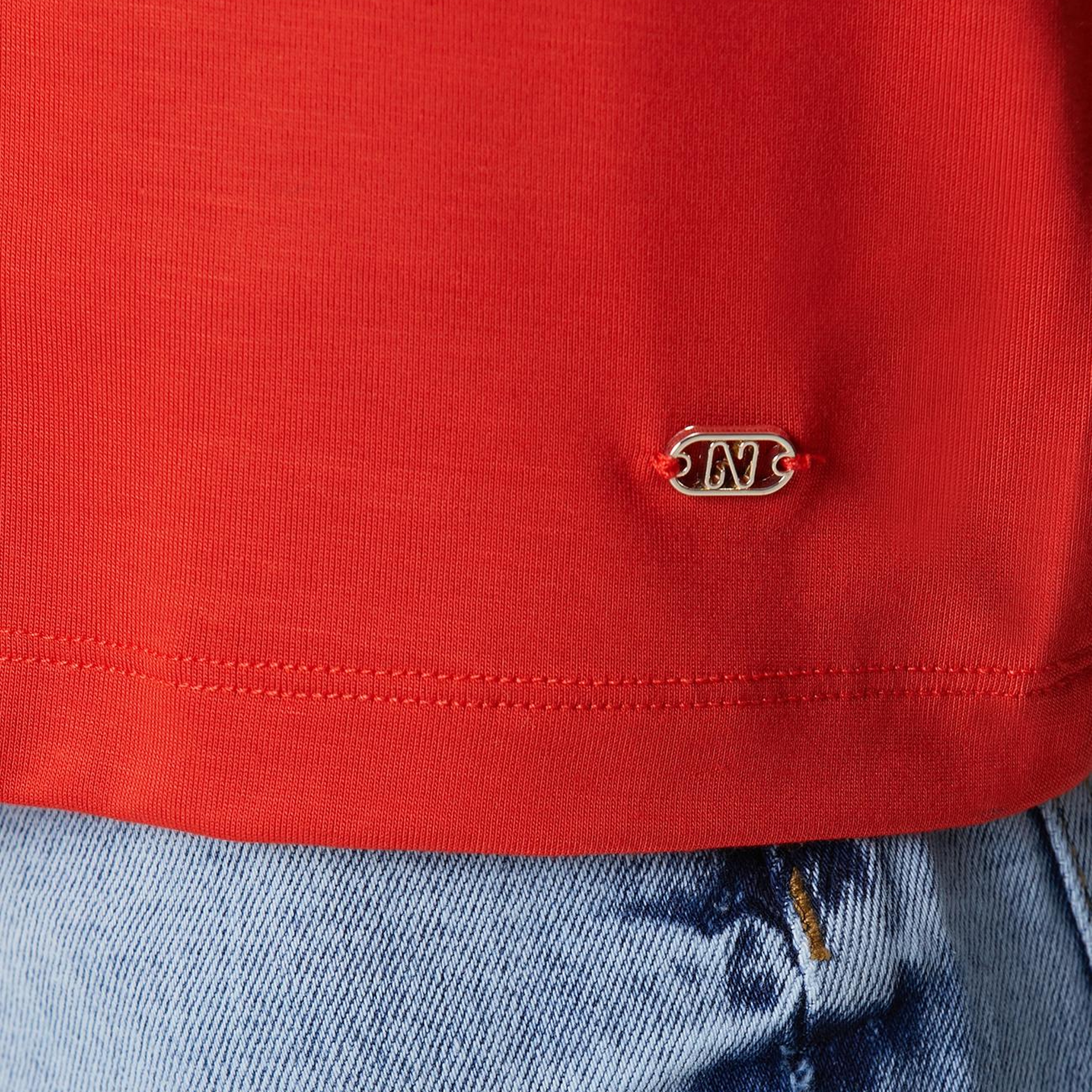 Network Kadın Kırmızı Kol Katlama Detaylı Basic T-shirt