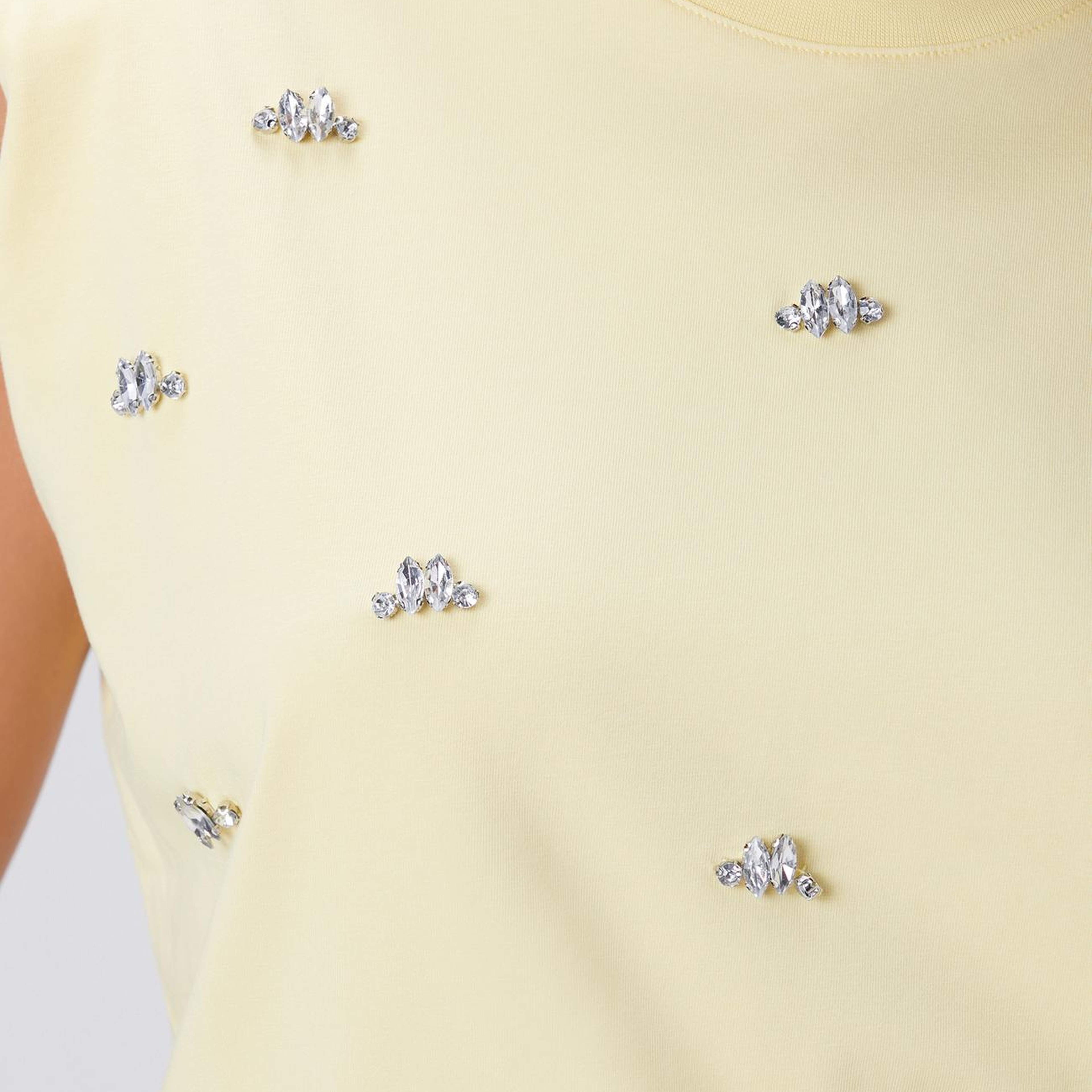 Network Kadın Sarı Bisiklet Yaka İri Taş Baskı Detaylı T-shirt