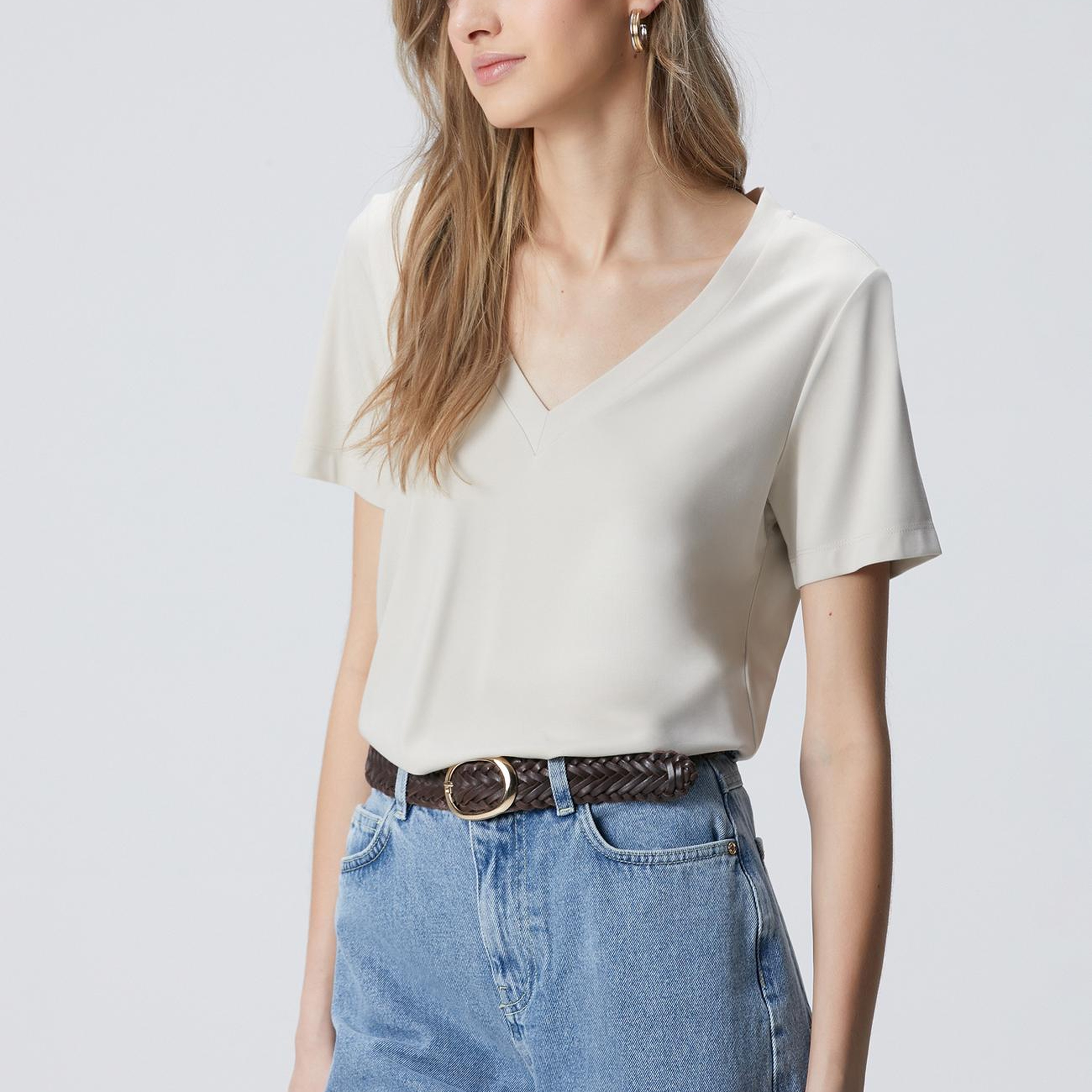 Network Kadın Taş V Yaka Basic T-shirt