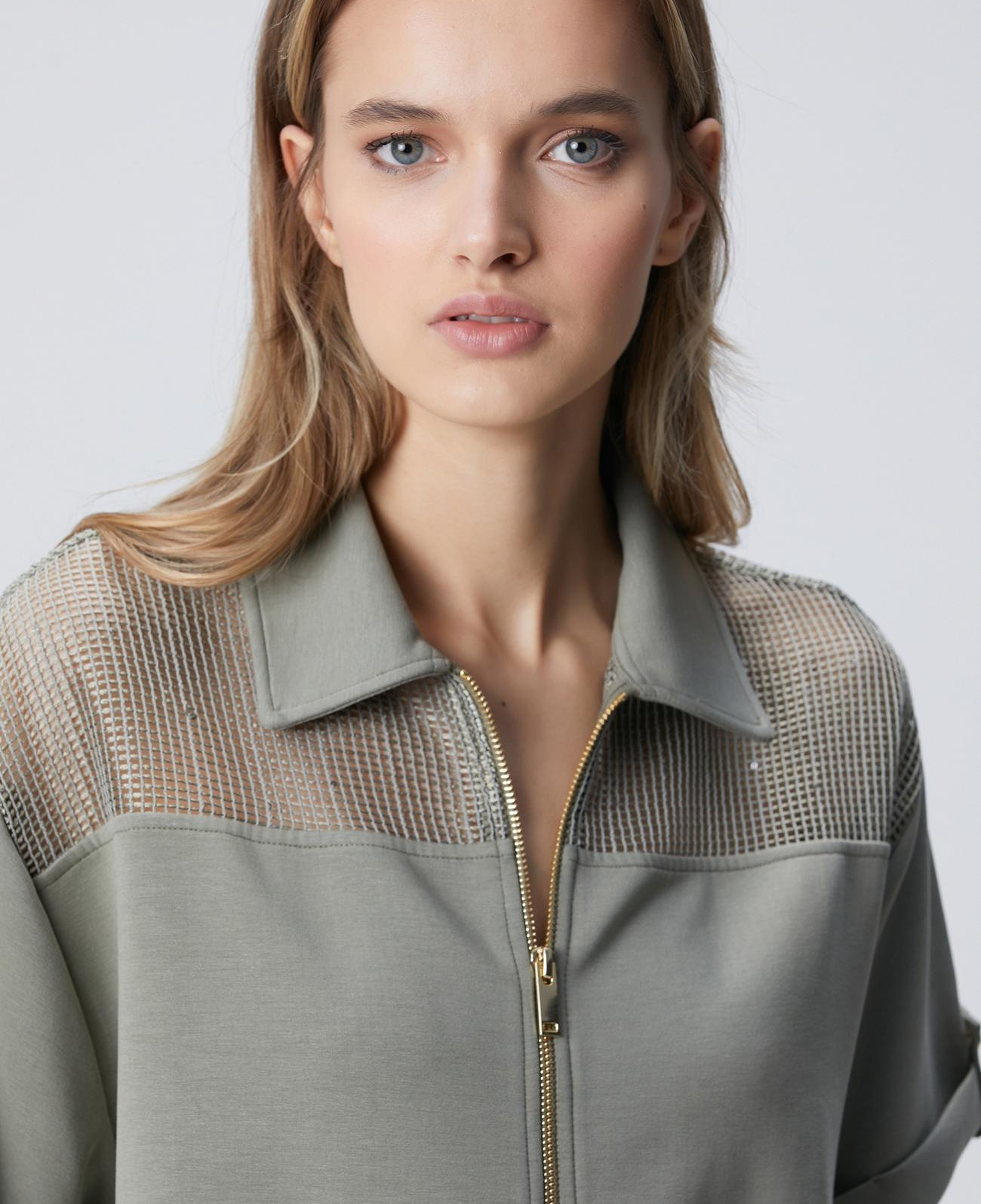 Network Kadın Açık Haki File Garnili Modal Karışımlı Sweatshirt