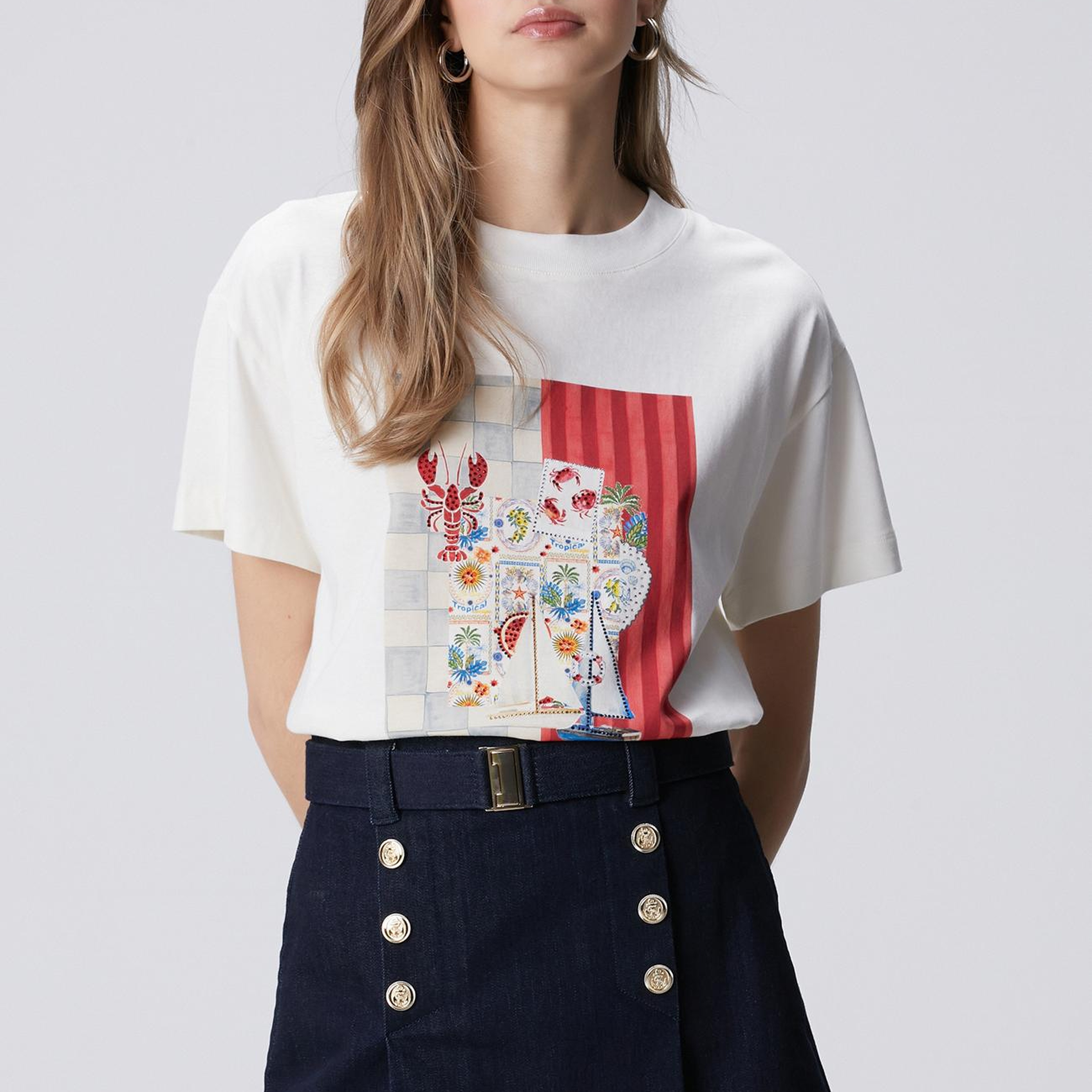 Network Kadın Kırık Beyaz Baskılı T-shirt