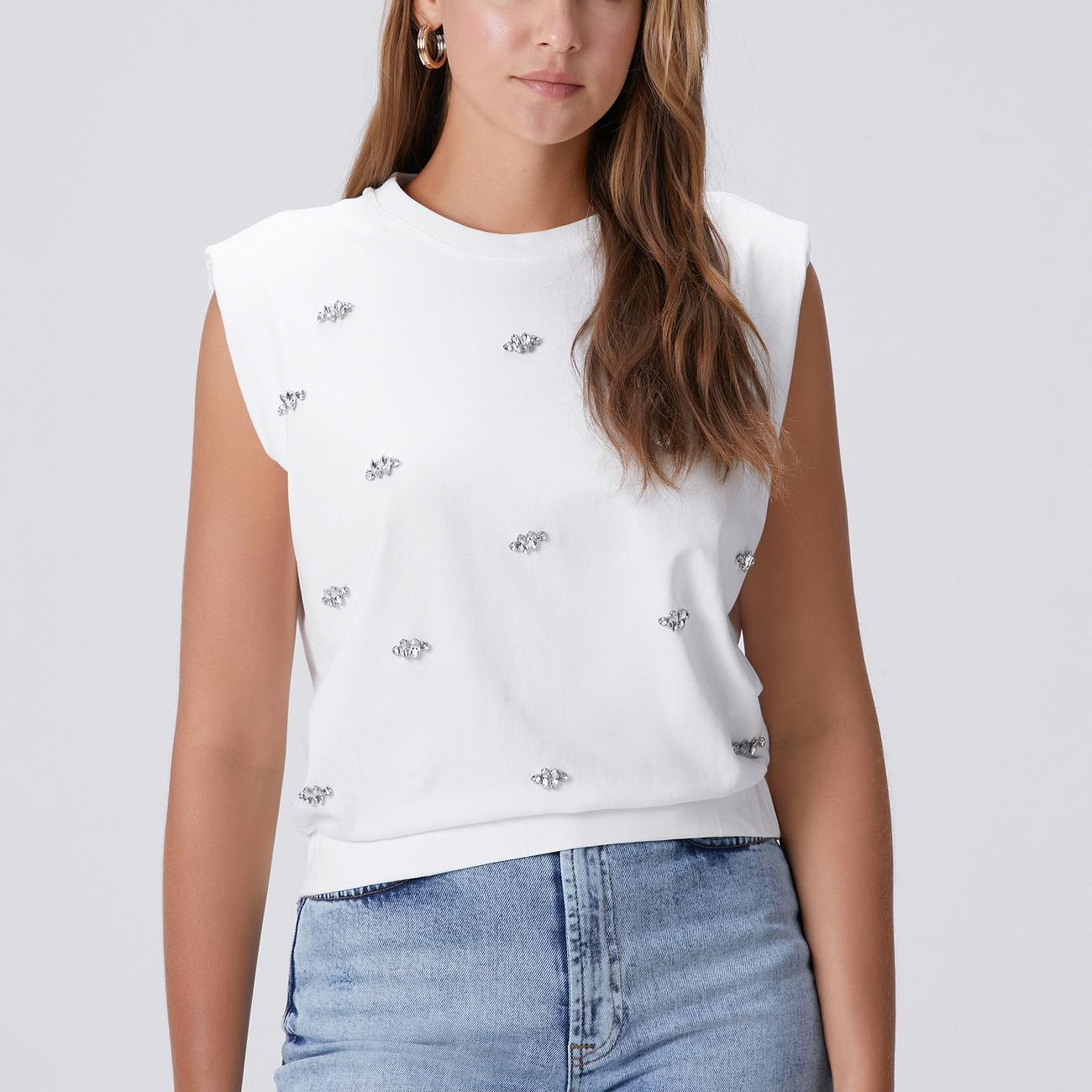 Network Kadın Kırık Beyaz İri Taş Baskı Detaylı T-shirt