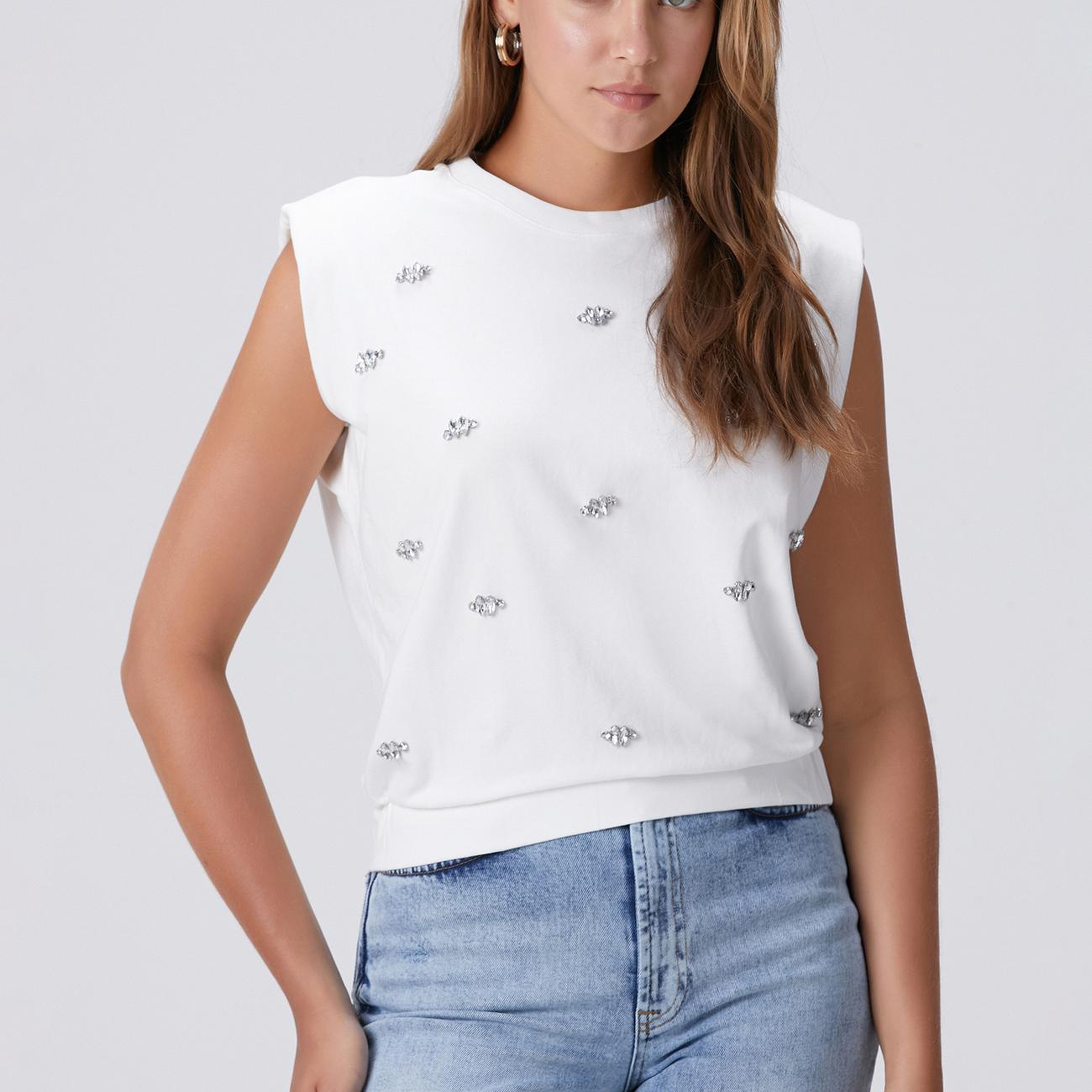 Network Kadın Kırık Beyaz İri Taş Baskı Detaylı T-shirt