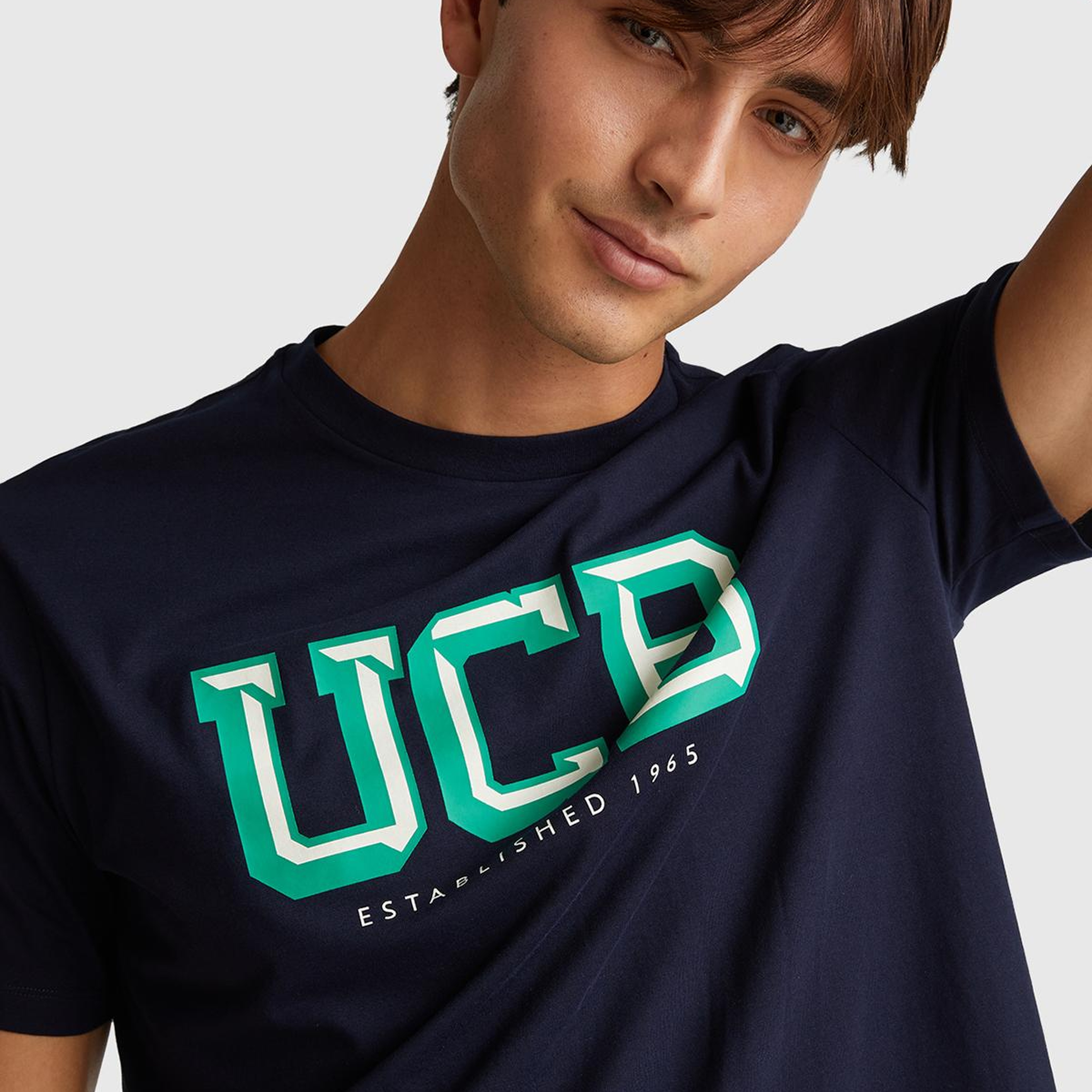 Erkek Lacivert-UCB %100 Pamuk Önü Logo Baskılı Relax Fit T-Shirt
