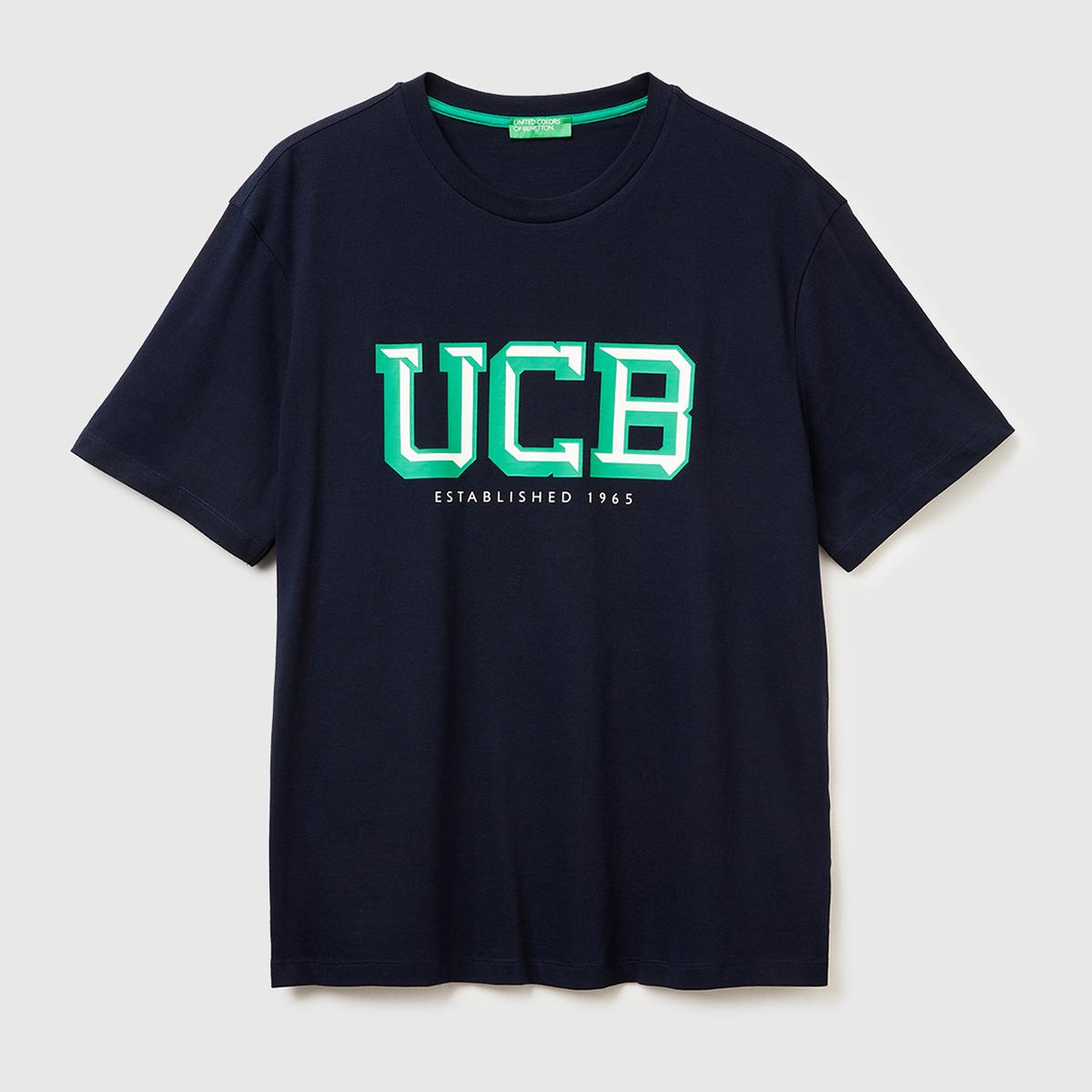 Erkek Lacivert-UCB %100 Pamuk Önü Logo Baskılı Relax Fit T-Shirt