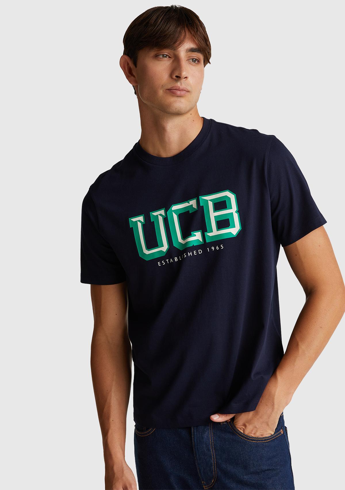 Erkek Lacivert-UCB %100 Pamuk Önü Logo Baskılı Relax Fit T-Shirt