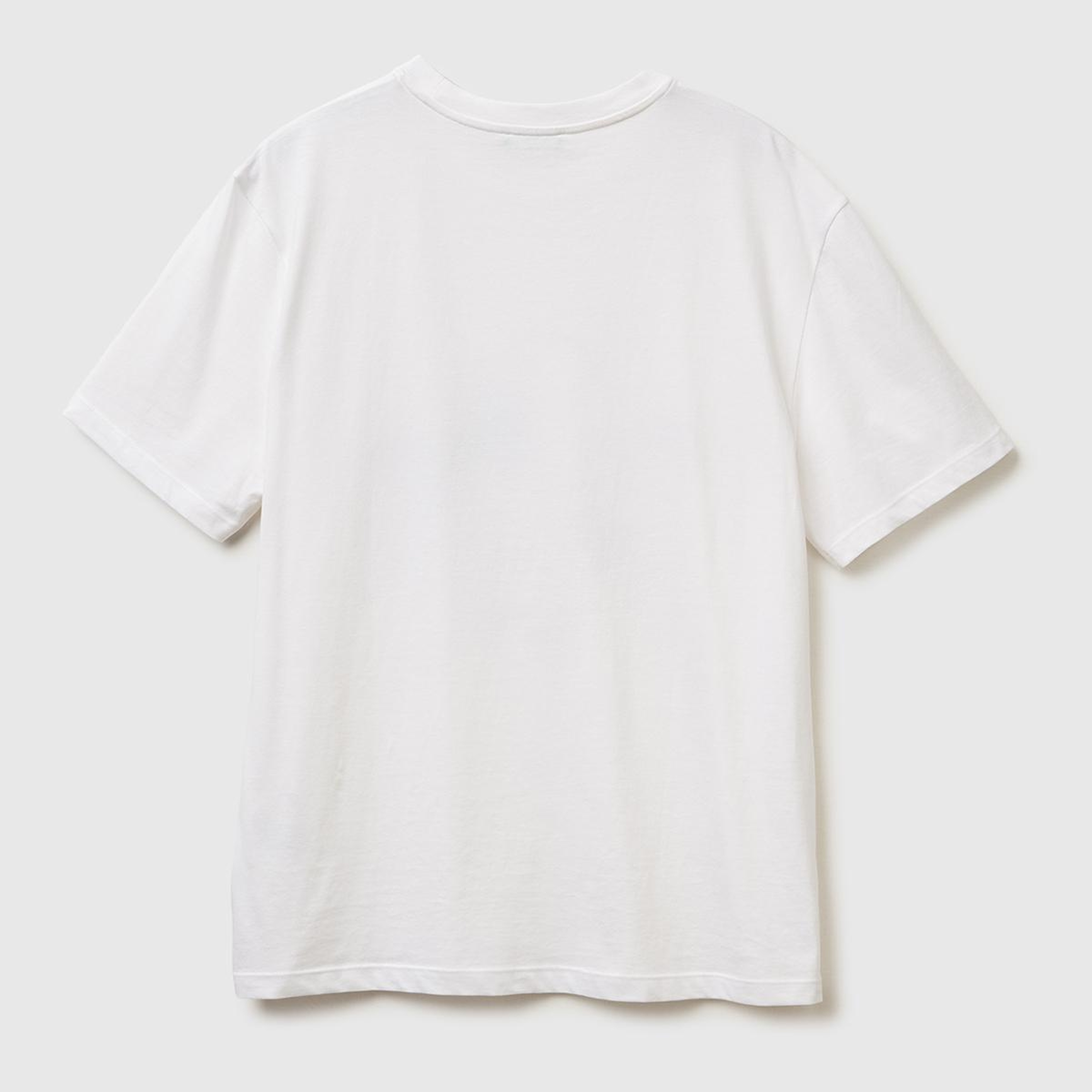 Erkek Beyaz-Renkli Baskılı %100 Pamuk Önü Logo Baskılı Relax Fit T-Shirt