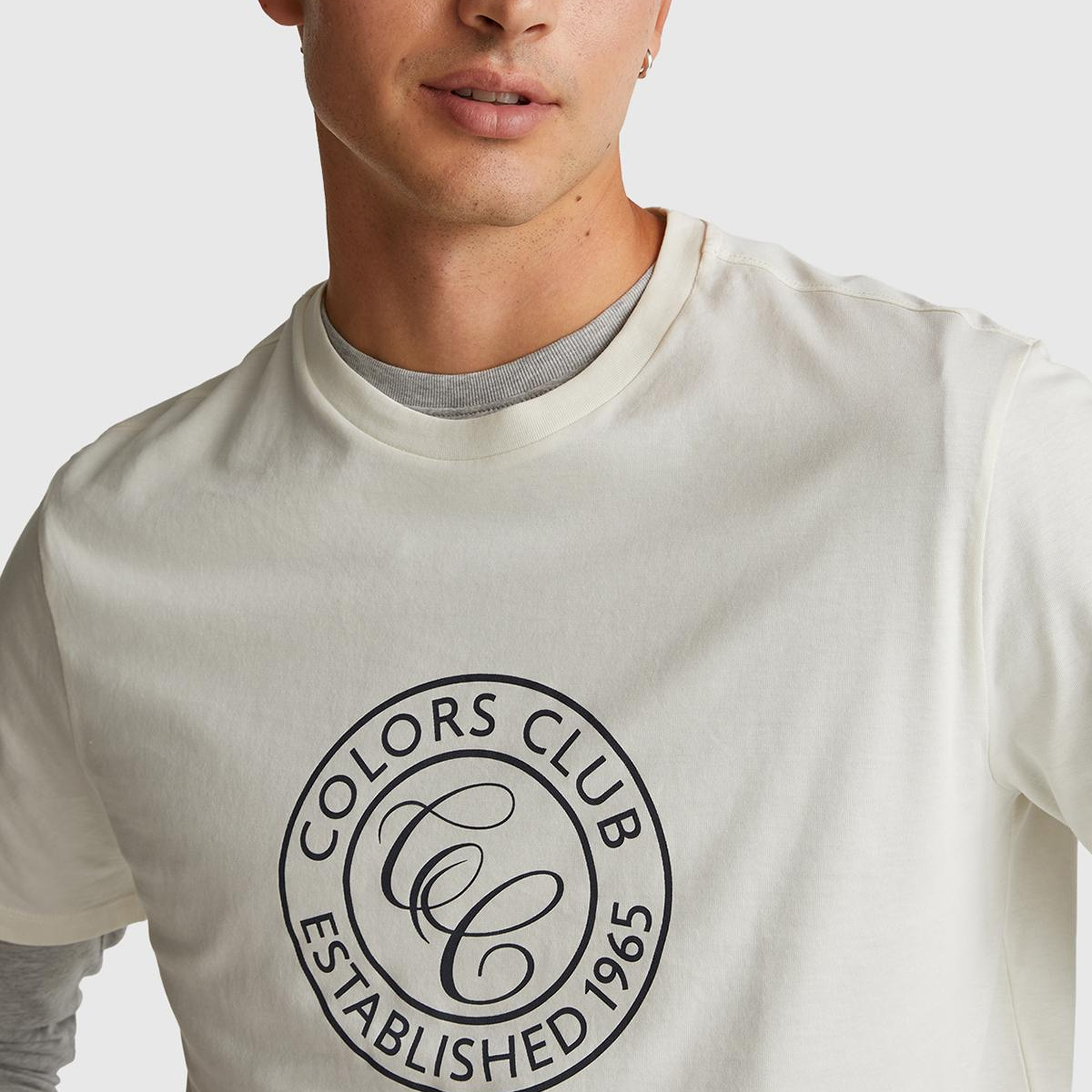 Erkek Beyaz-Renkli Yazılı %100 Pamuk Önü Logo Baskılı Relax Fit T-Shirt