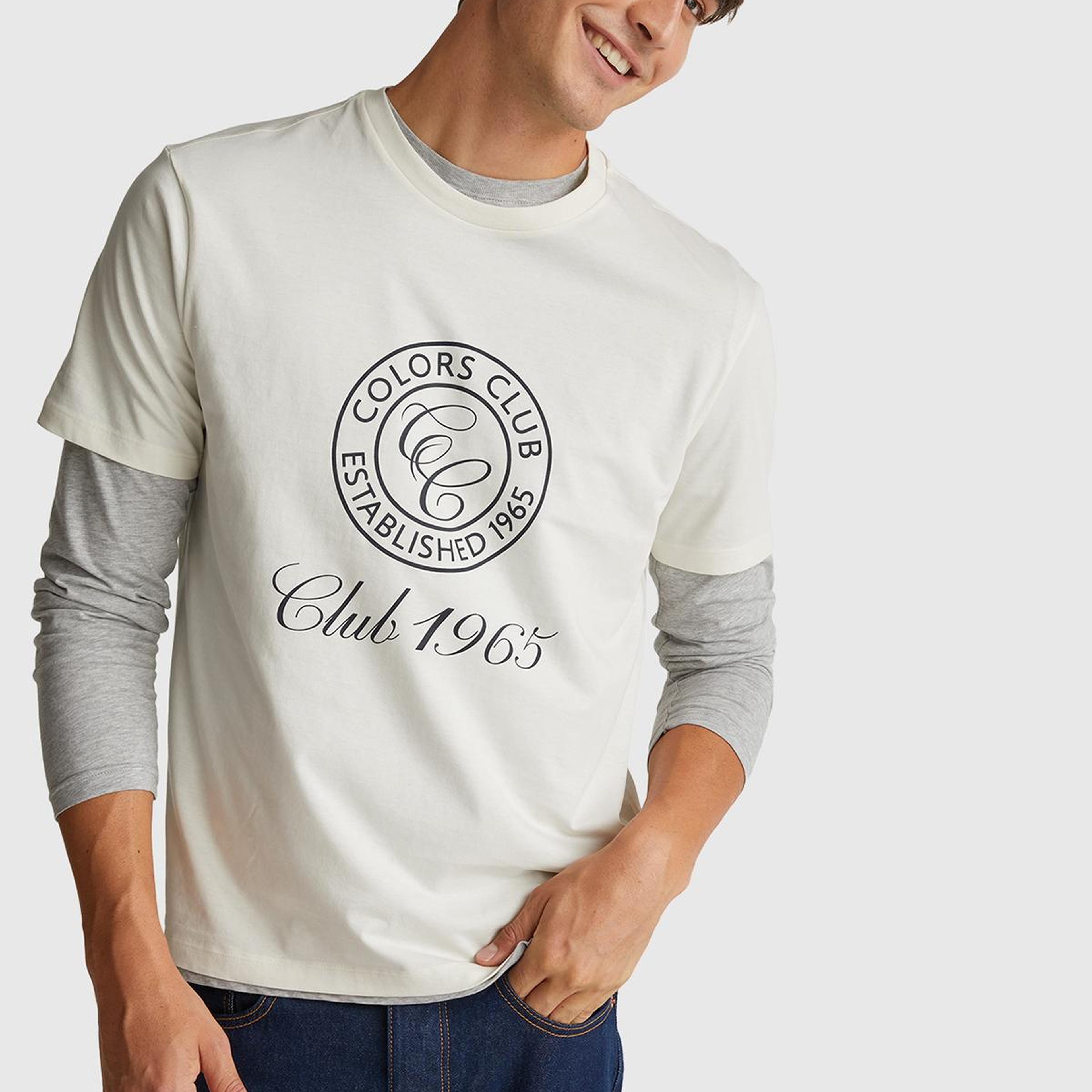 Erkek Beyaz-Renkli Yazılı %100 Pamuk Önü Logo Baskılı Relax Fit T-Shirt