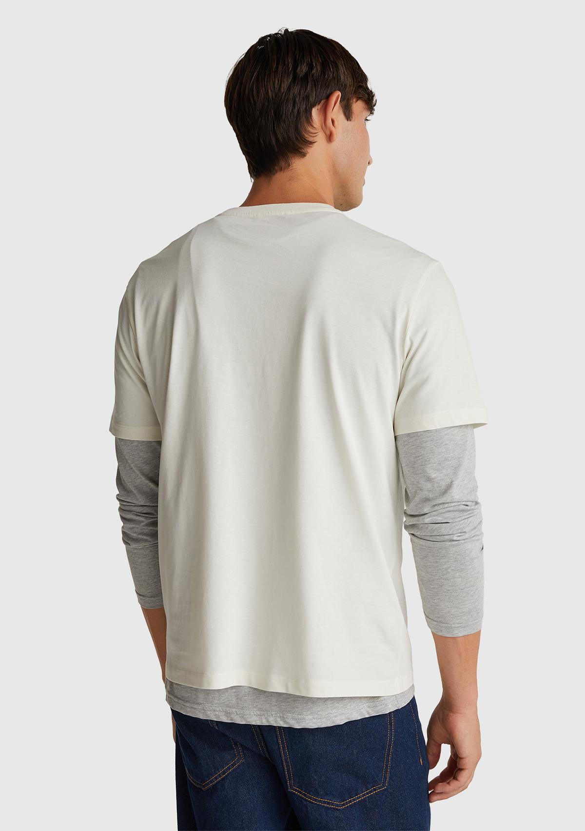 Erkek Beyaz-Renkli Yazılı %100 Pamuk Önü Logo Baskılı Relax Fit T-Shirt