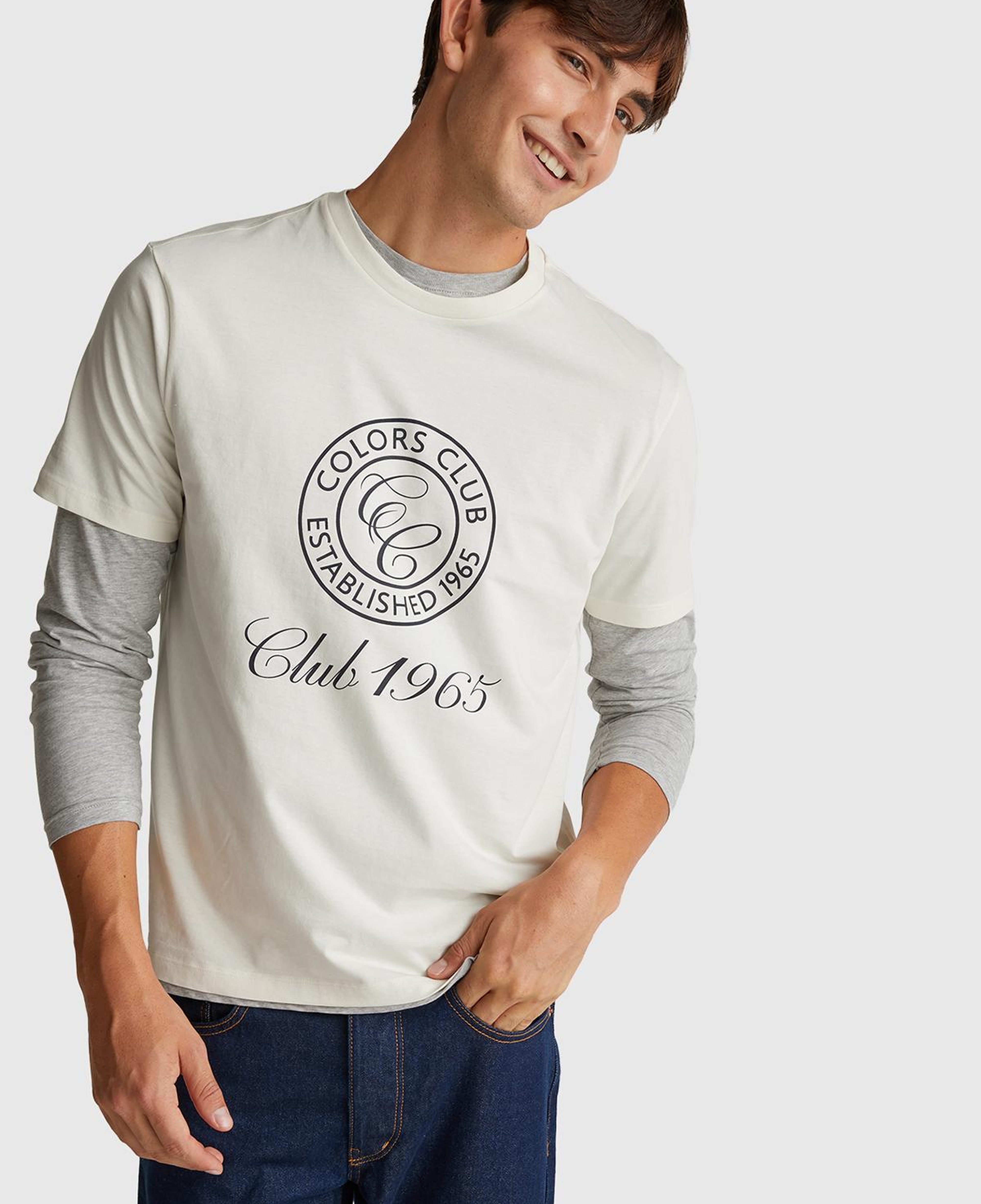 Erkek Beyaz-Renkli Yazılı %100 Pamuk Önü Logo Baskılı Relax Fit T-Shirt