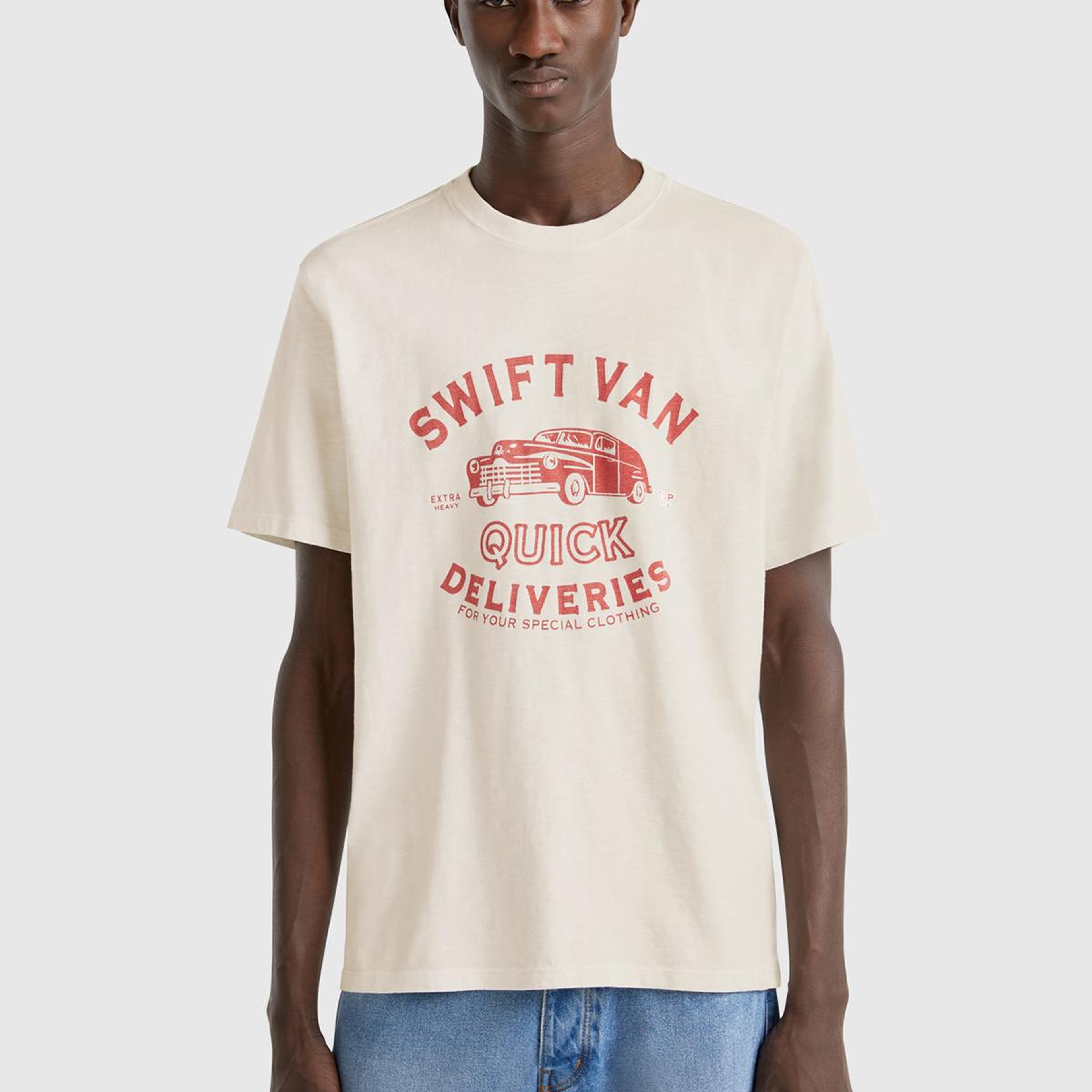 Erkek Bej-bordo %100 Pamuk Yıpranmış Efektli Önü Baskılı Relax Fit T-Shirt