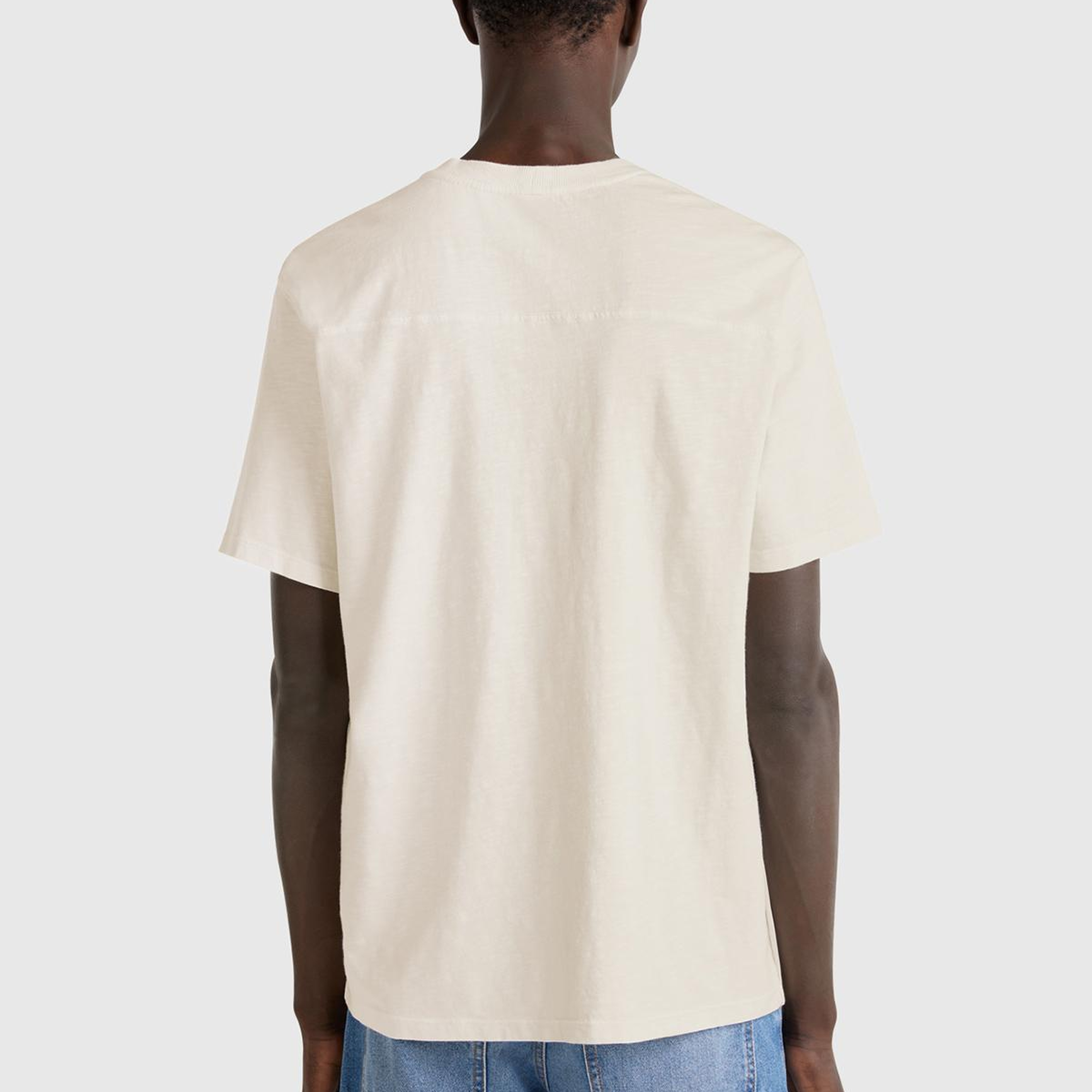 Erkek Bej-bordo %100 Pamuk Yıpranmış Efektli Önü Baskılı Relax Fit T-Shirt