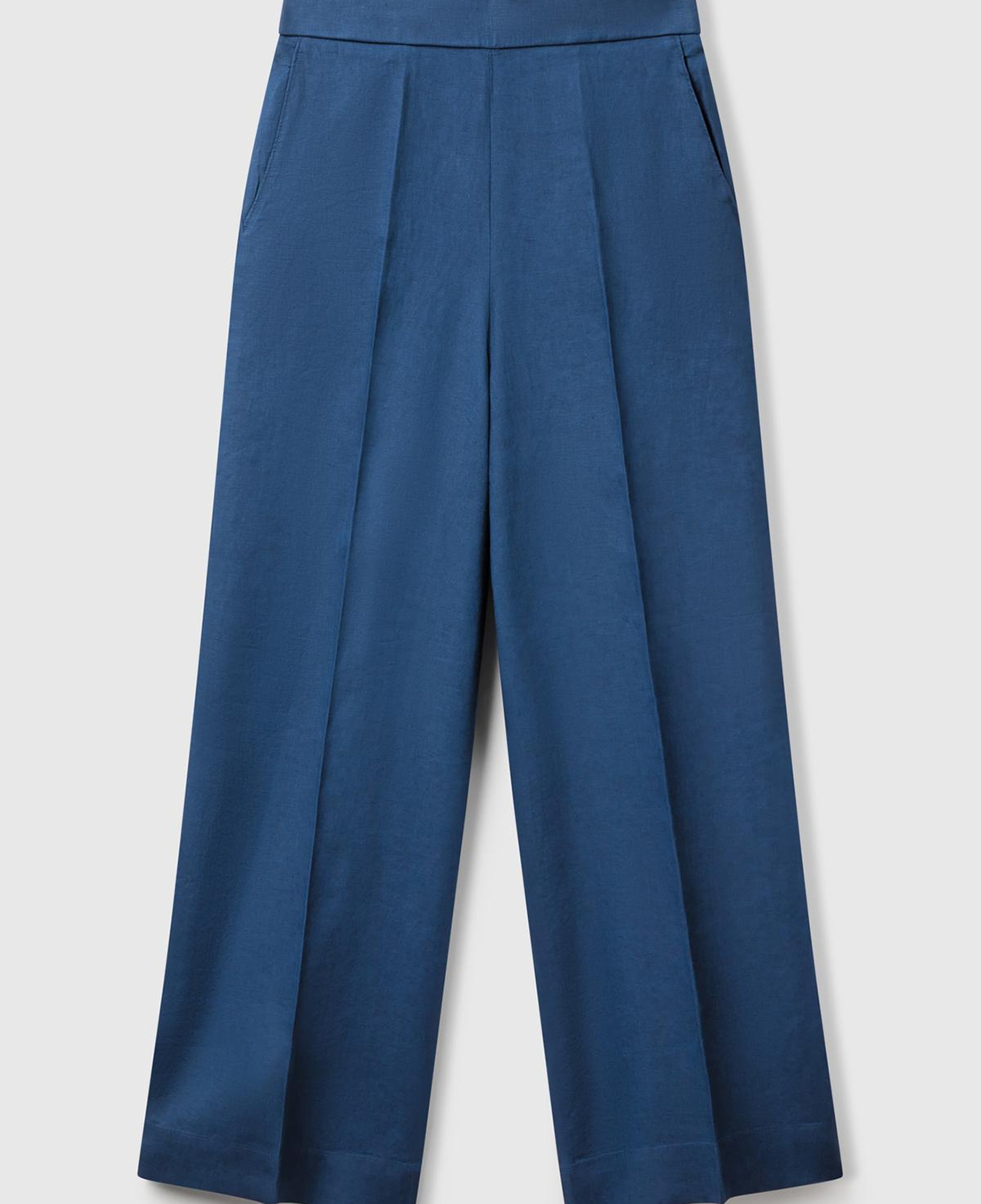 Kadın Denim %100 Keten Yan Cepli Arka Beli Lastikli Palazzo Pantolon