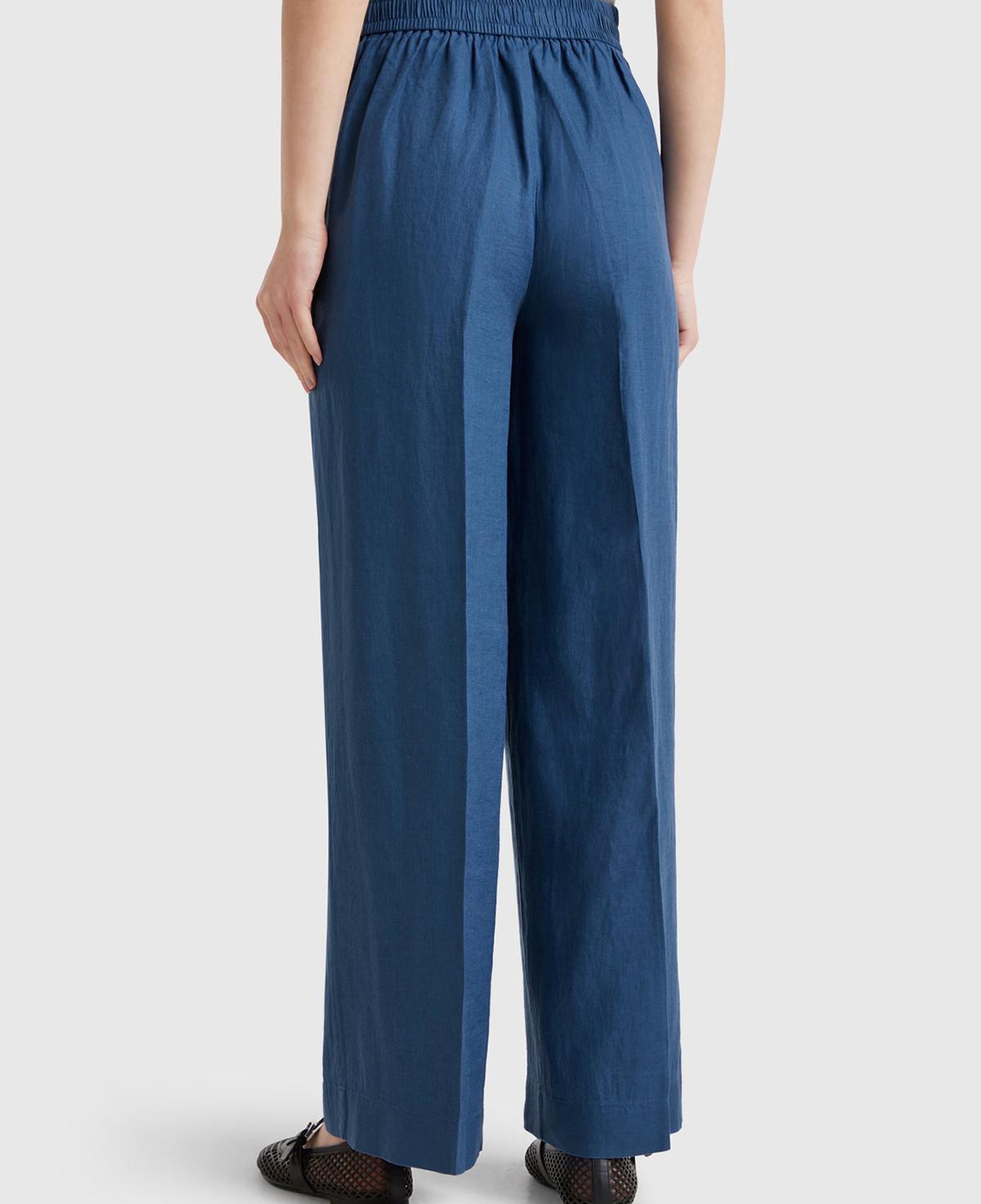 Kadın Denim %100 Keten Yan Cepli Arka Beli Lastikli Palazzo Pantolon