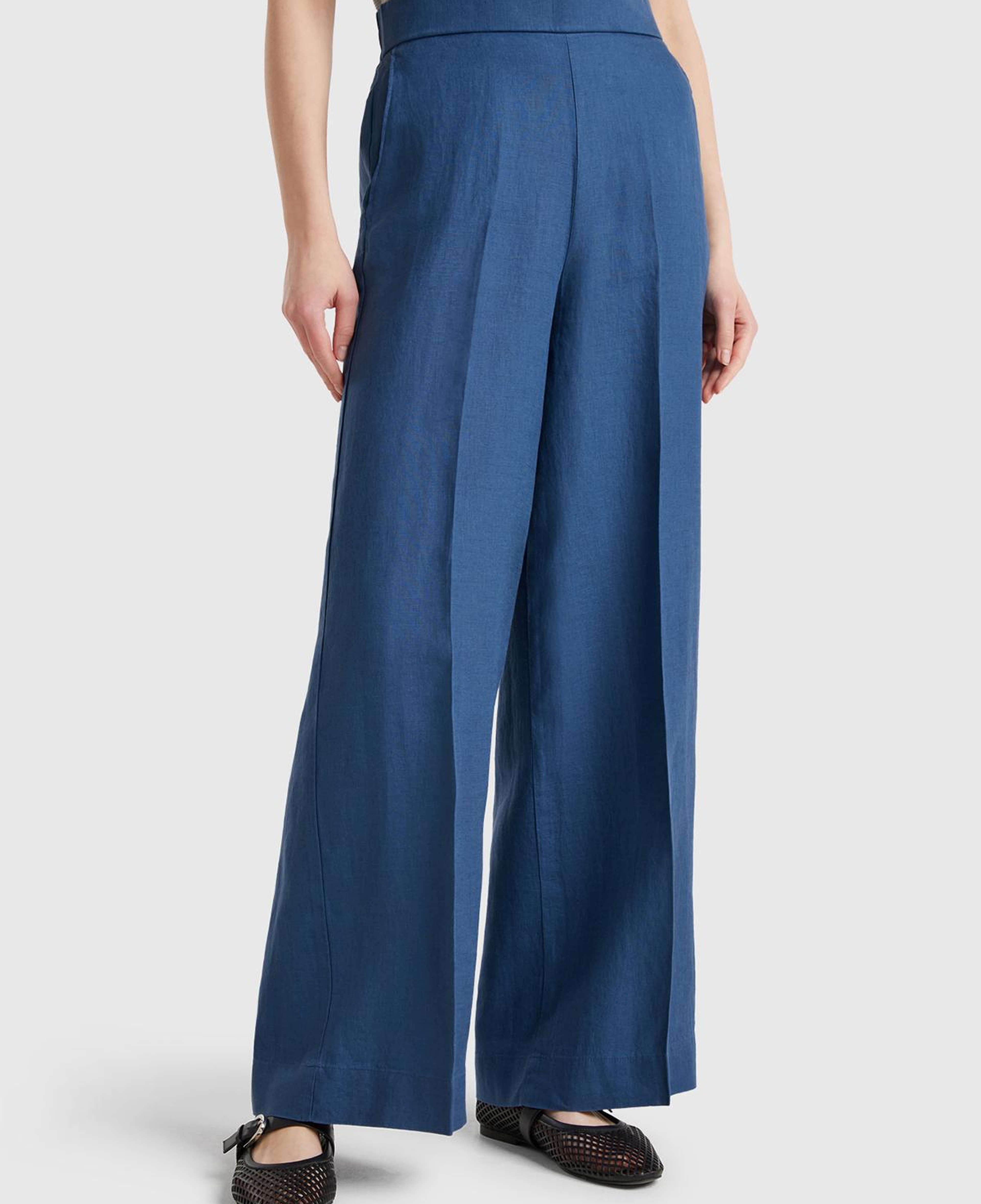 Kadın Denim %100 Keten Yan Cepli Arka Beli Lastikli Palazzo Pantolon