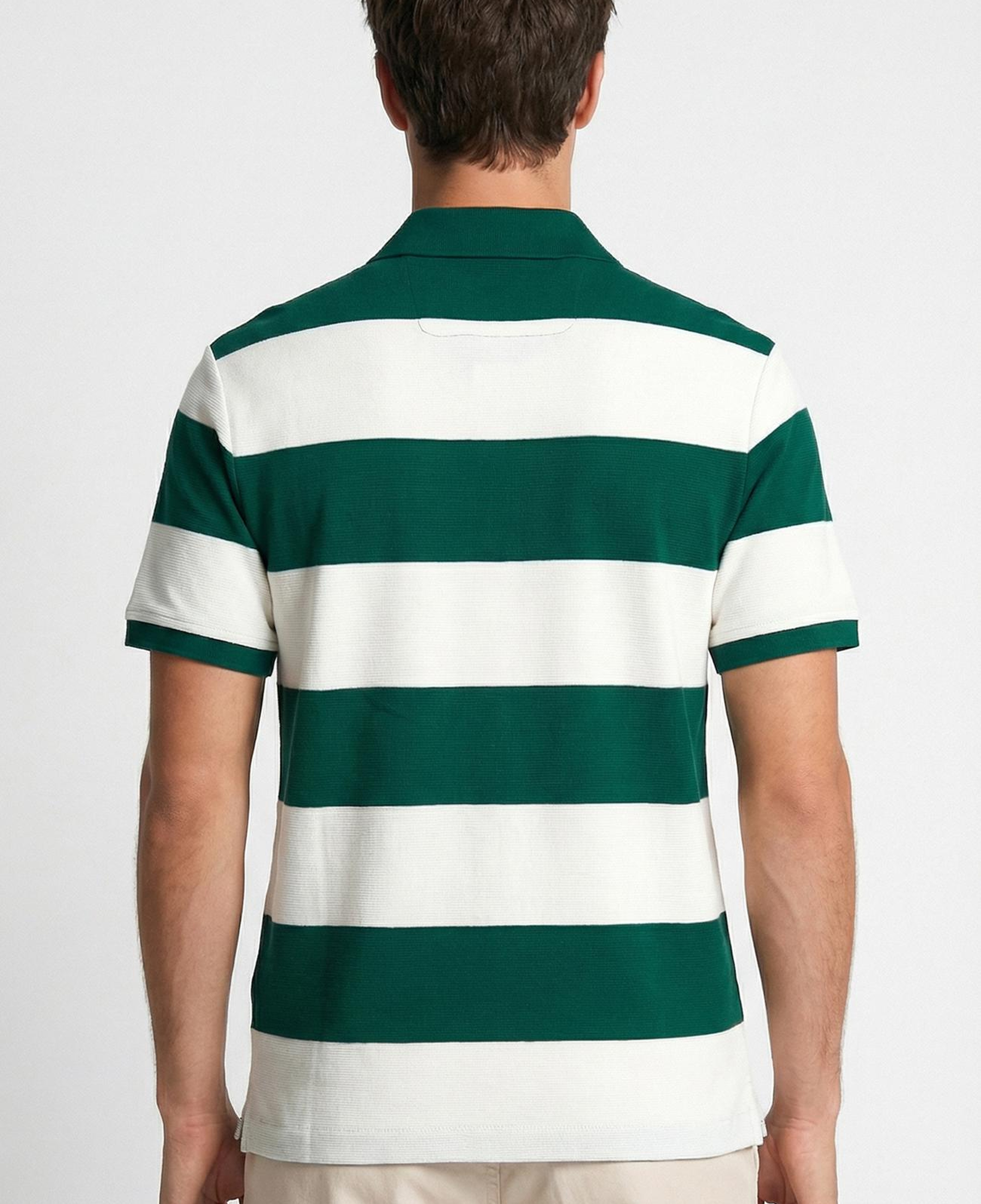 Network Erkek Yeşil Ekru Çizgili Polo Yaka T-Shirt