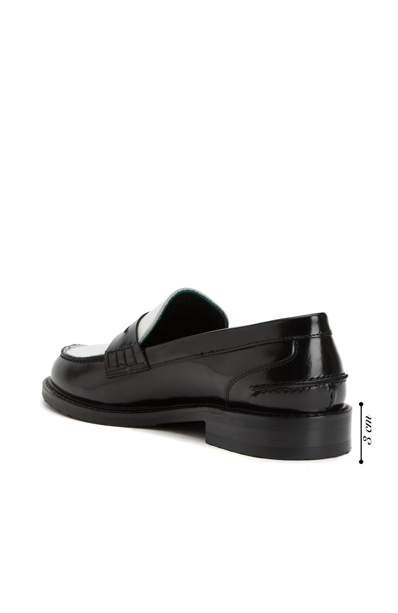George Hogg Kadın Siyah Beyaz Deri Loafer