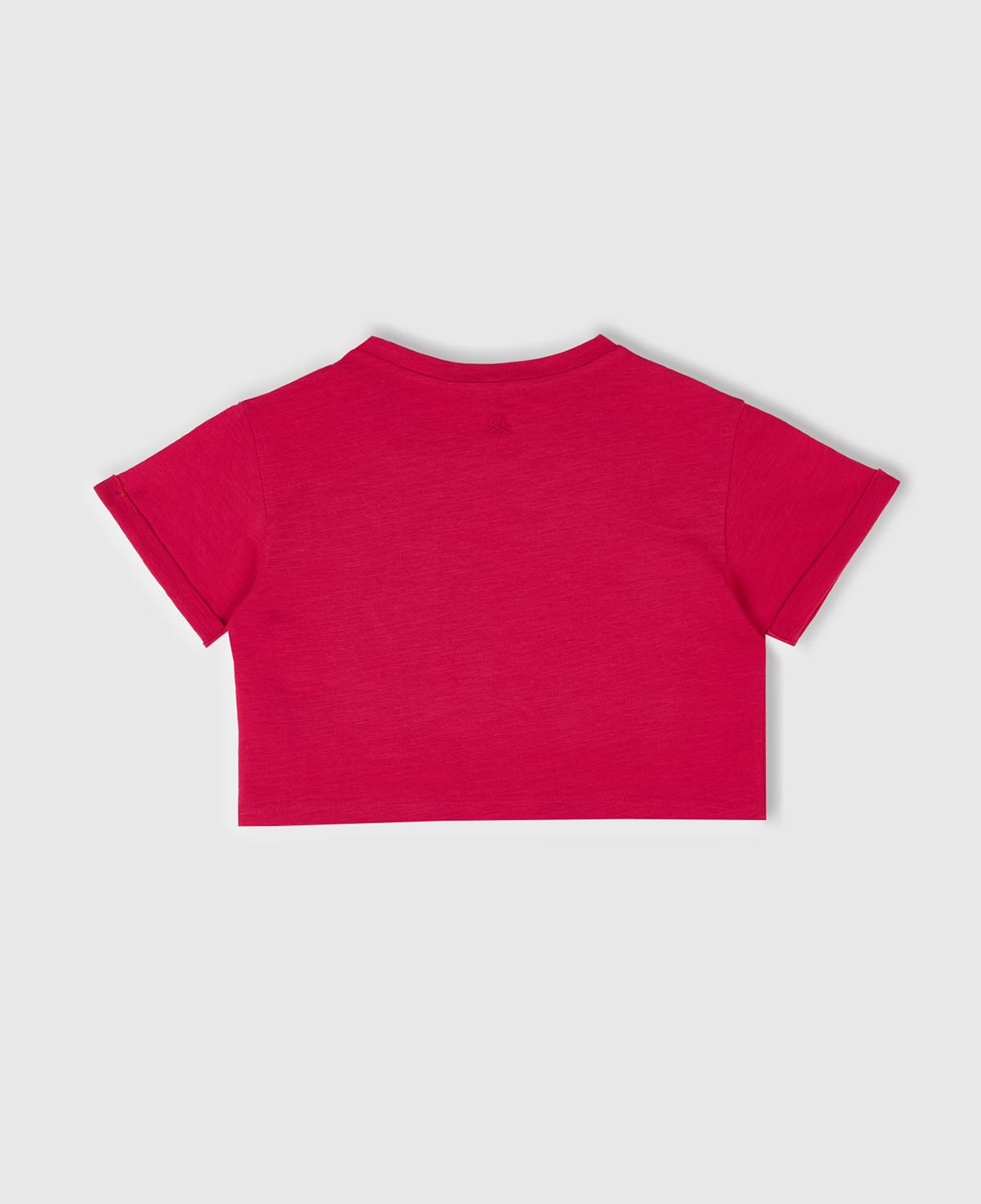 Kız Çocuk Fuşya Nakışlı Bisiklet Yaka Crop T-Shirt