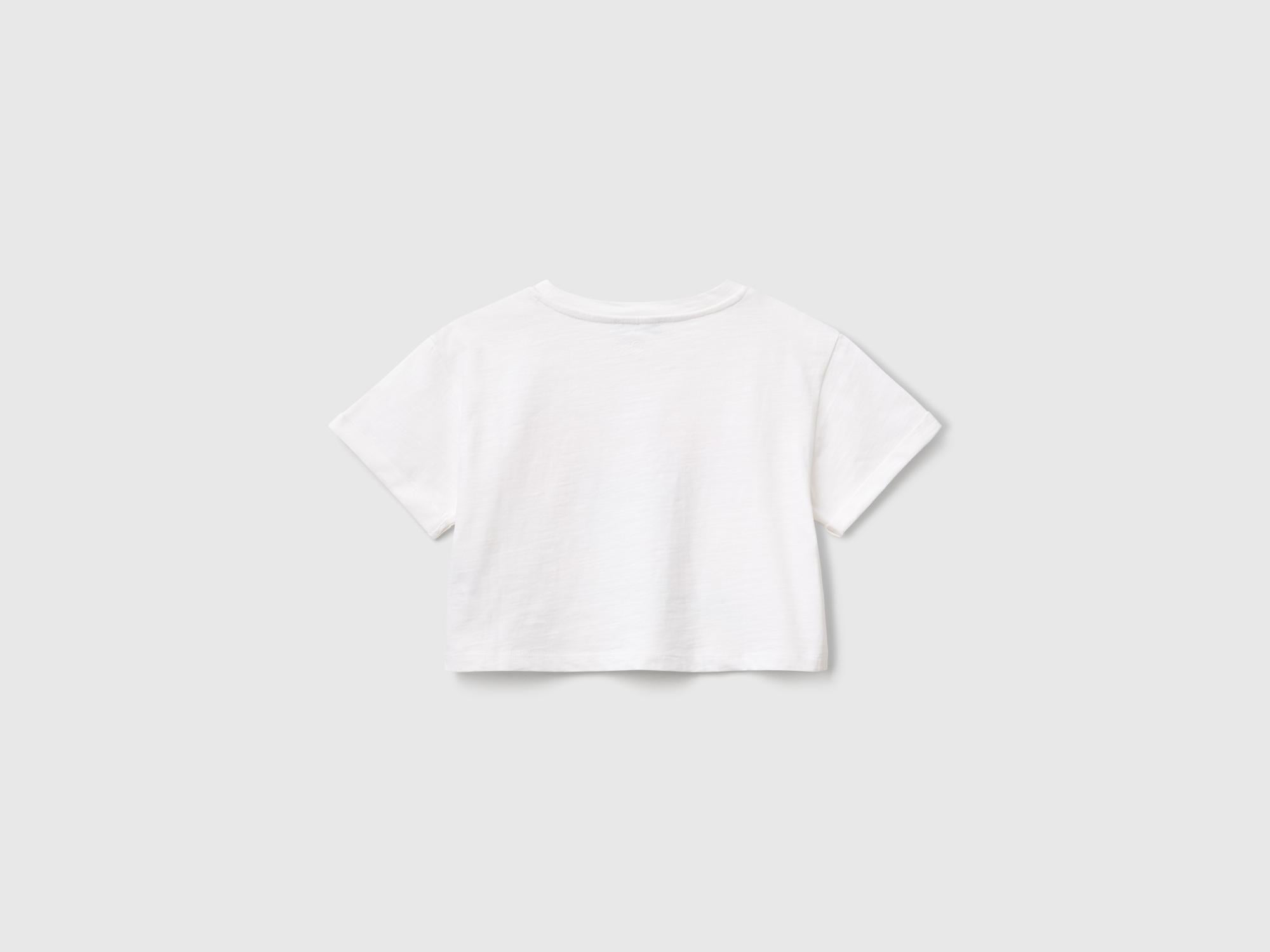 Kız Çocuk Beyaz Nakışlı Bisiklet Yaka Crop T-Shirt
