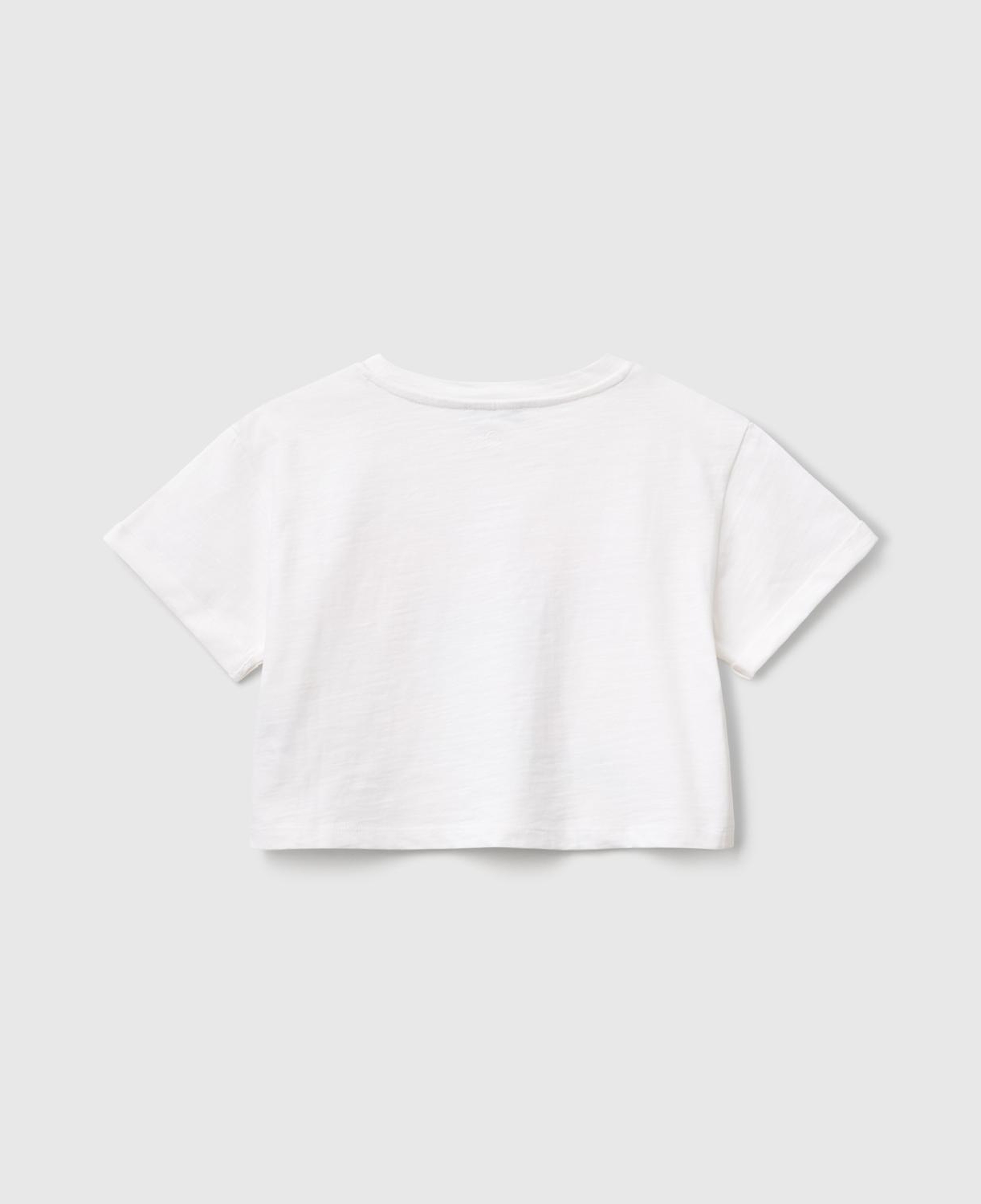 Kız Çocuk Beyaz Nakışlı Bisiklet Yaka Crop T-Shirt