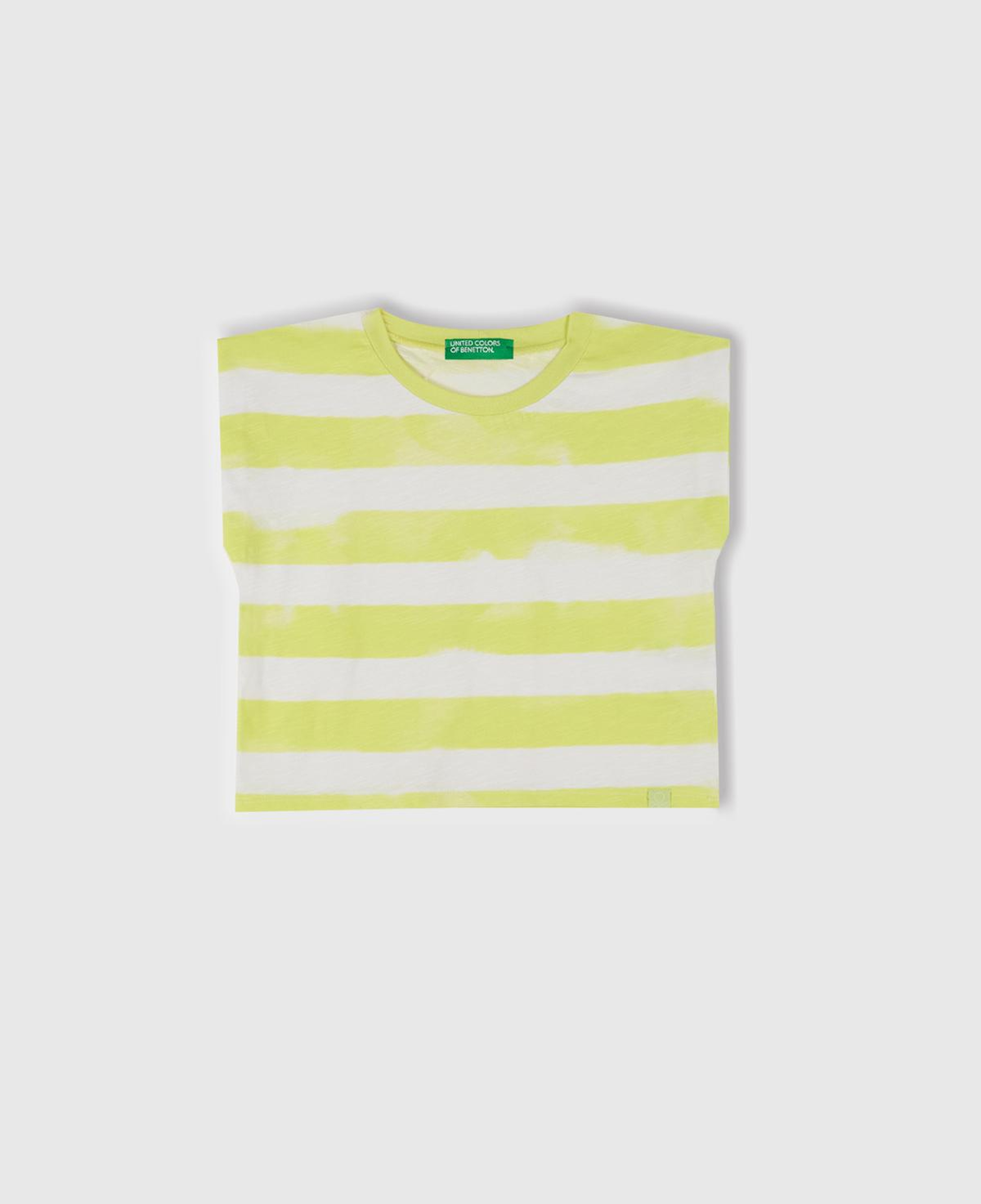Kız Çocuk Sarı Çizgili Boynu Nervürlü Logo Etiketi Detaylı Kolsuz T-Shirt
