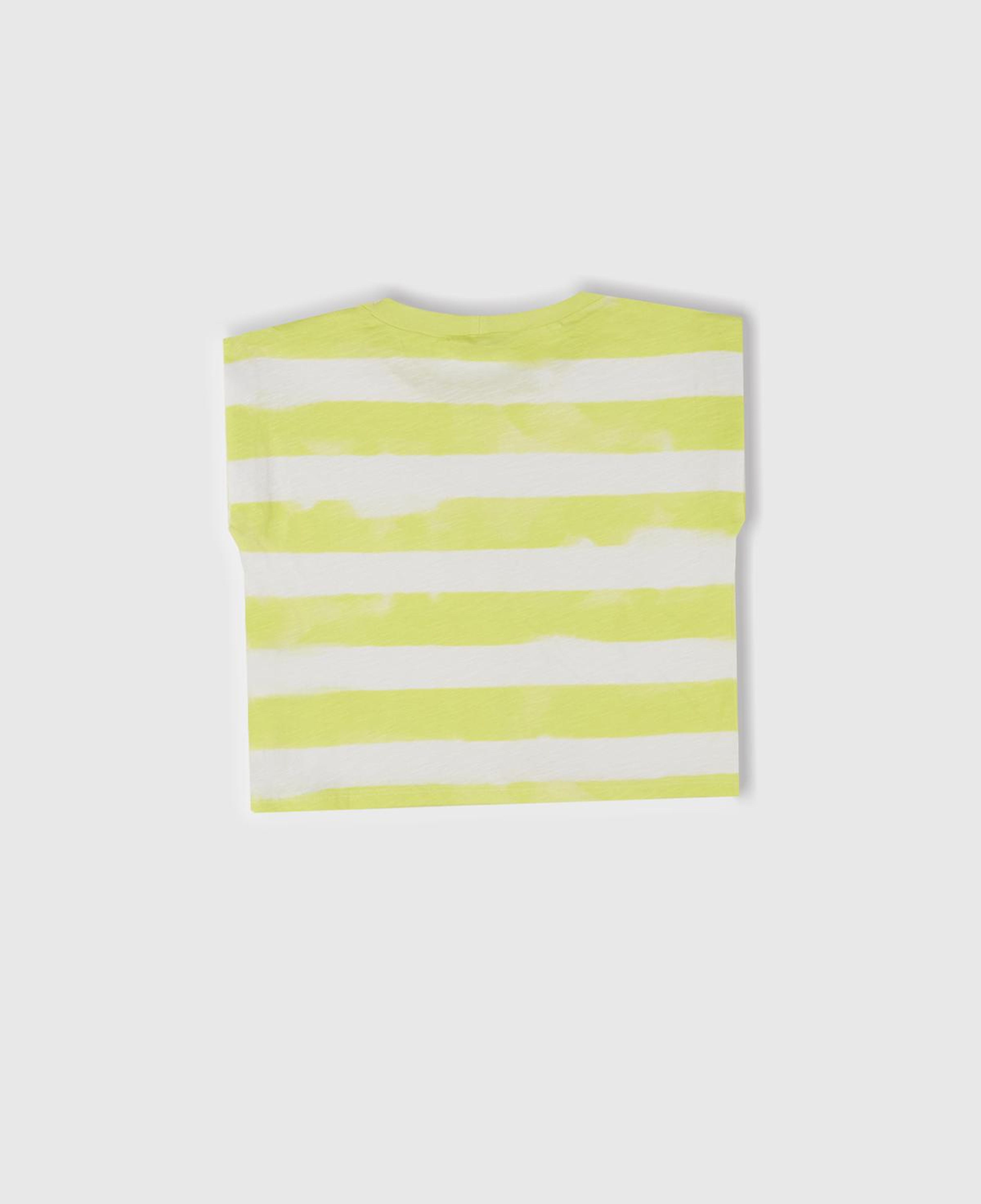 Kız Çocuk Sarı Çizgili Boynu Nervürlü Logo Etiketi Detaylı Kolsuz T-Shirt