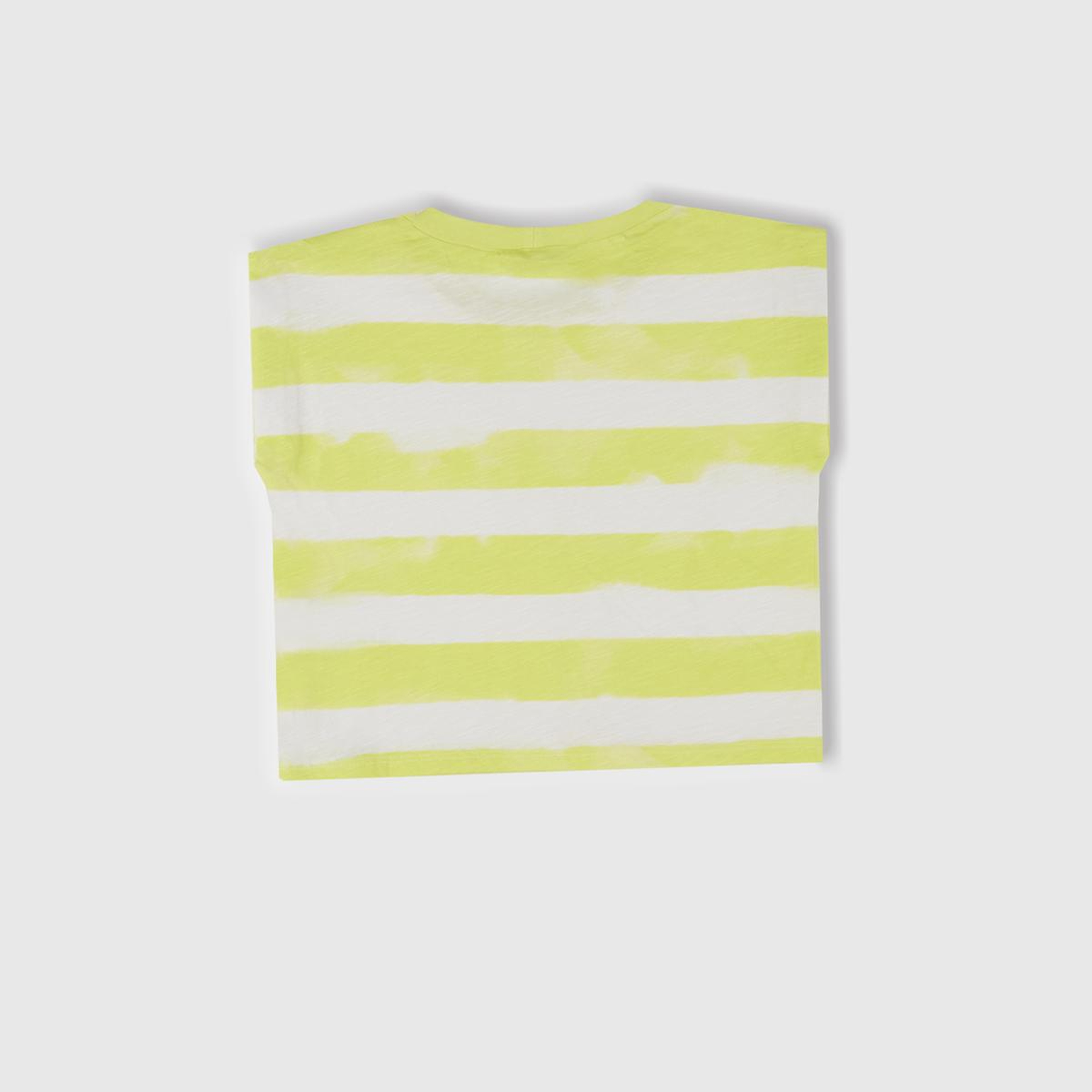 Kız Çocuk Sarı Çizgili Boynu Nervürlü Logo Etiketi Detaylı Kolsuz T-Shirt