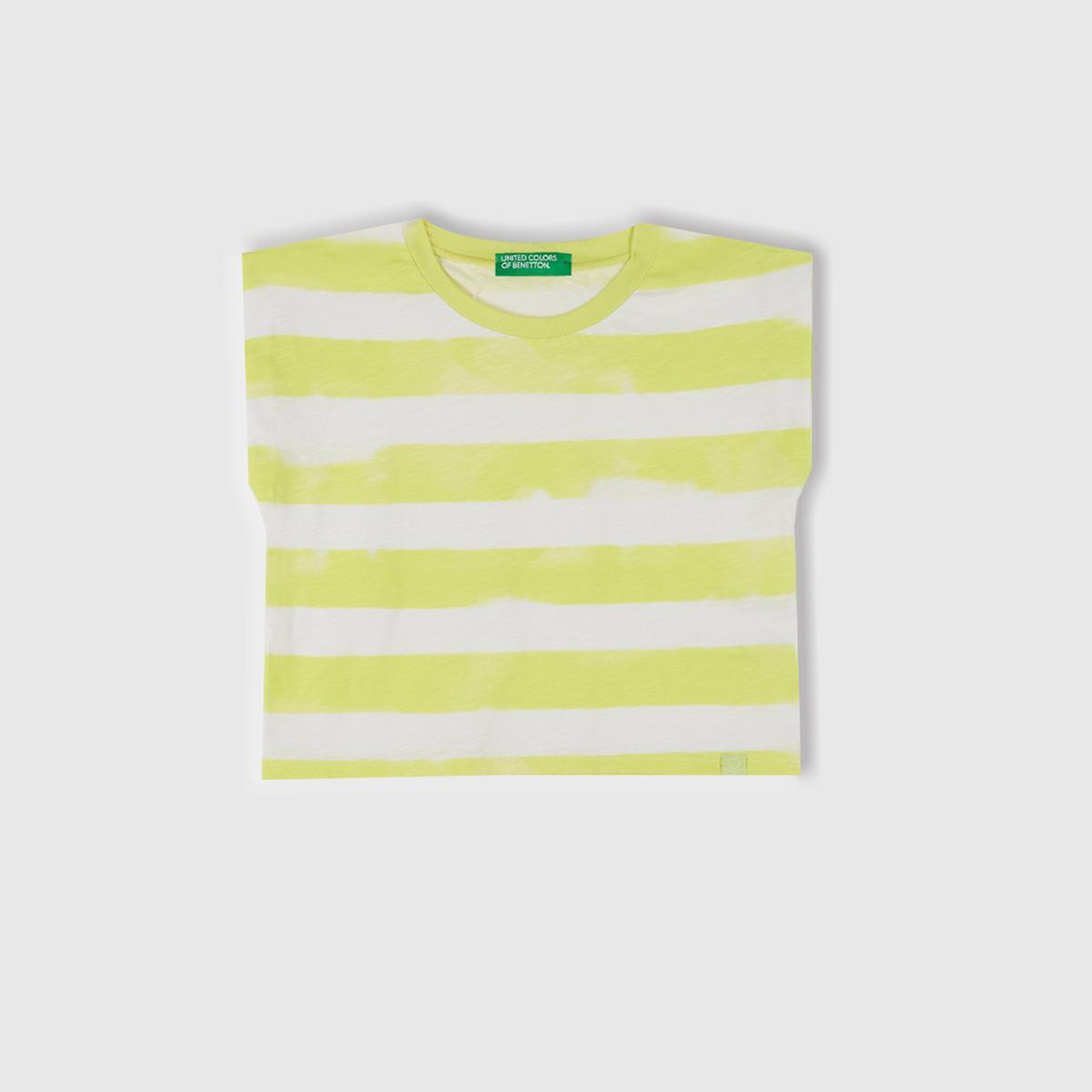 Kız Çocuk Sarı Çizgili Boynu Nervürlü Logo Etiketi Detaylı Kolsuz T-Shirt